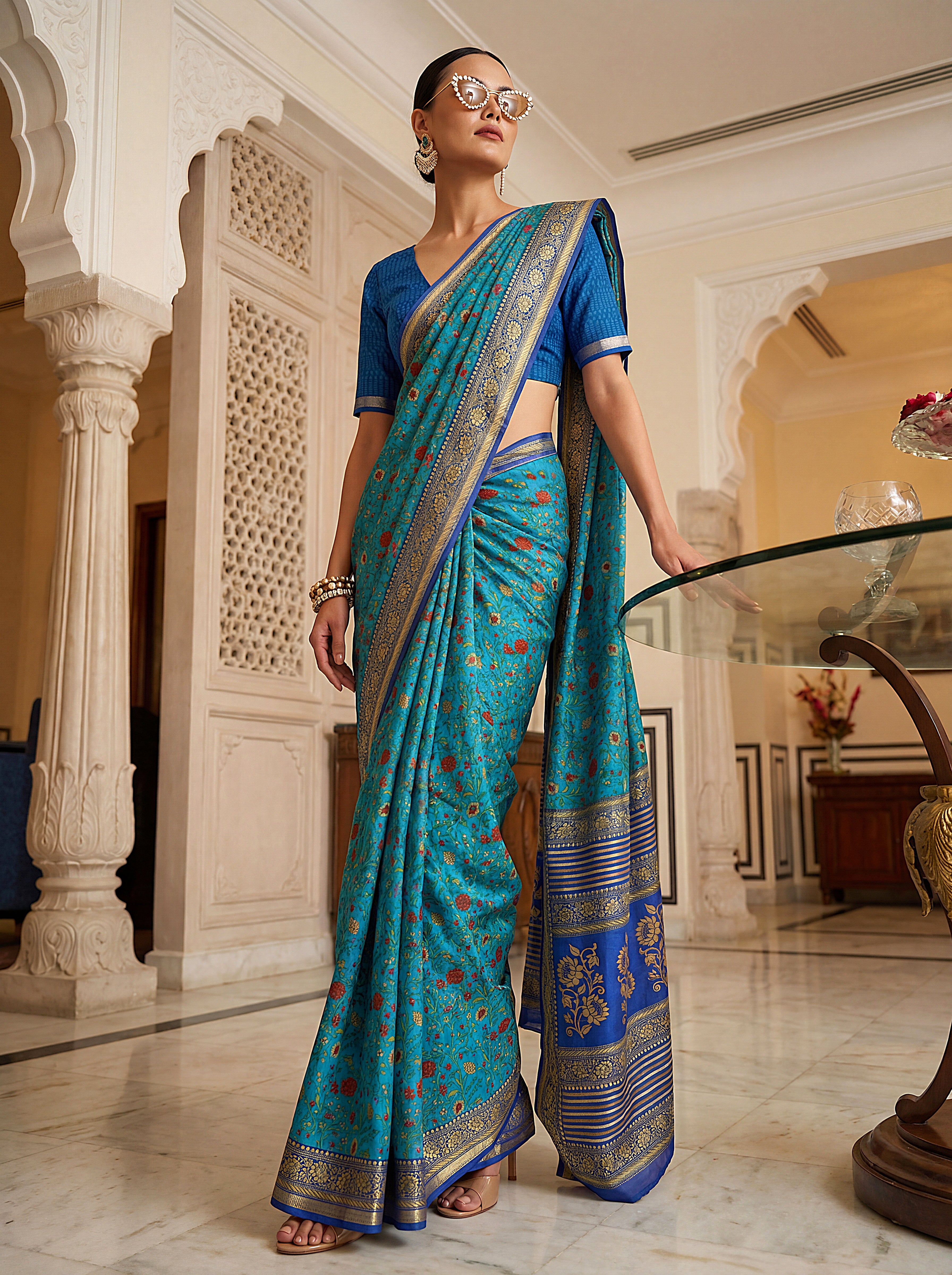 Cotton Floral Butti Saree with Zari Border