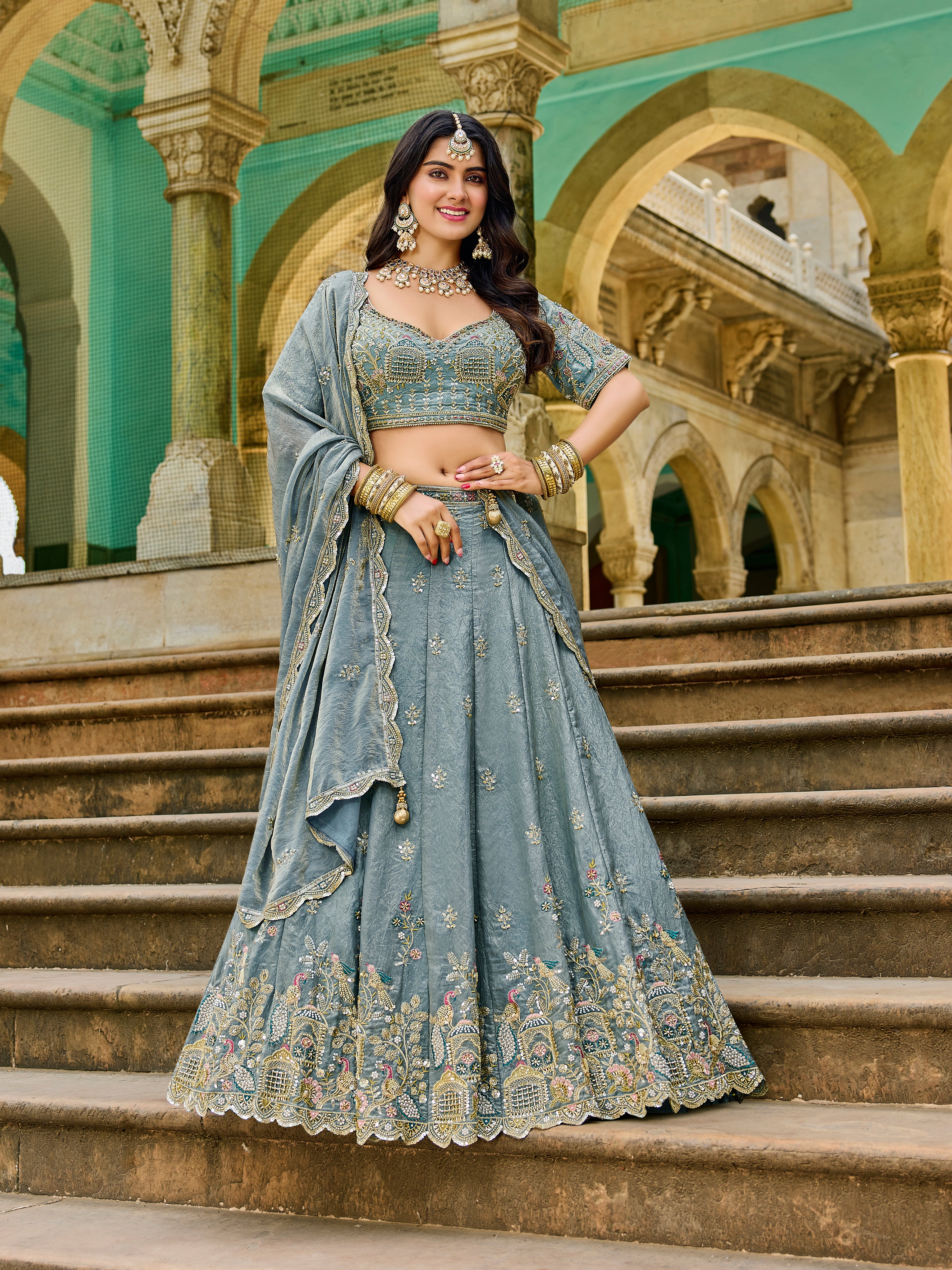 Dusty Blue Marvella Lehenga – Wedding & Festive Wear - Krishree