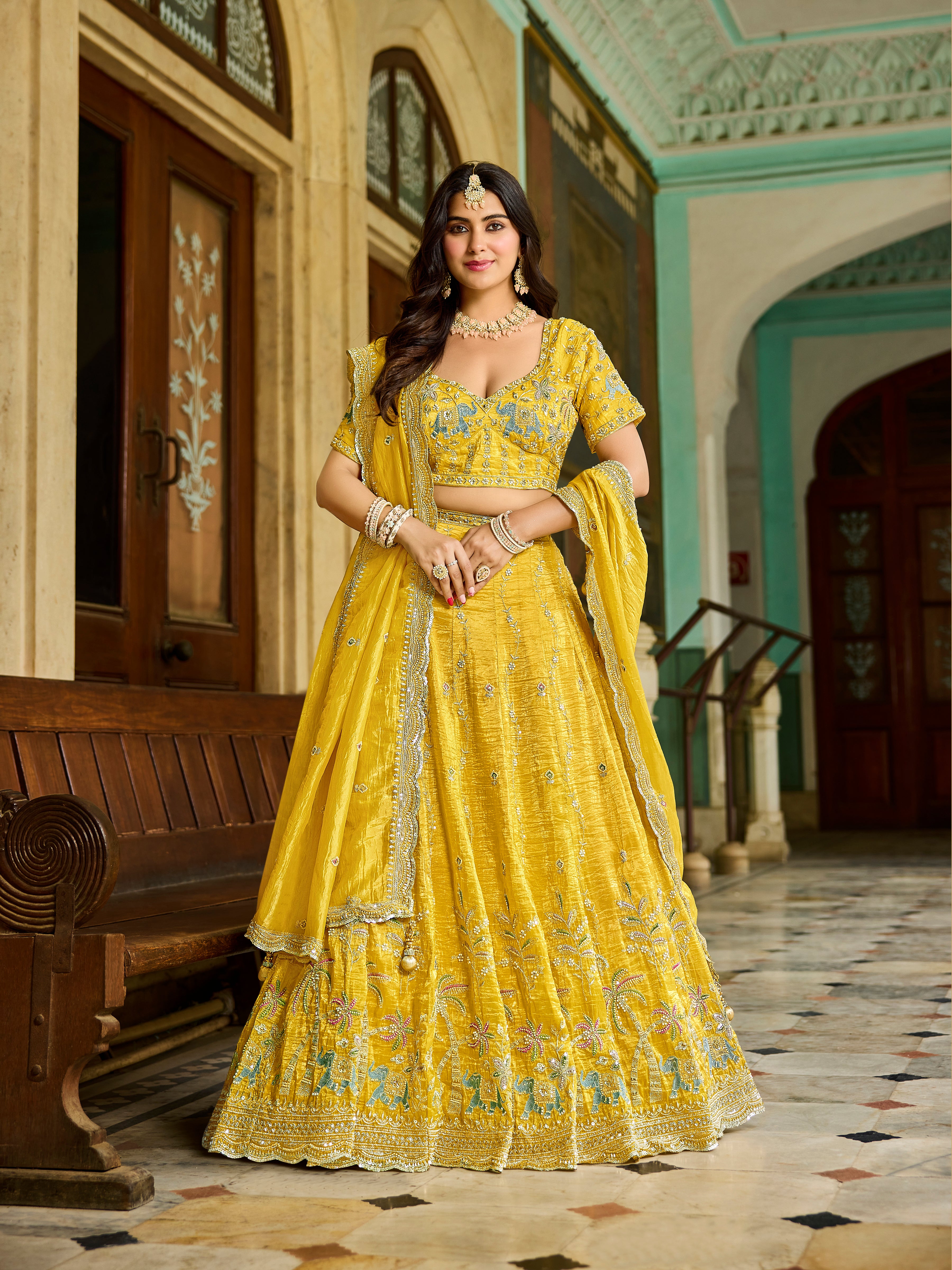 Yellow Tissue Lehenga – Bridal & Festive Wear - Krishree