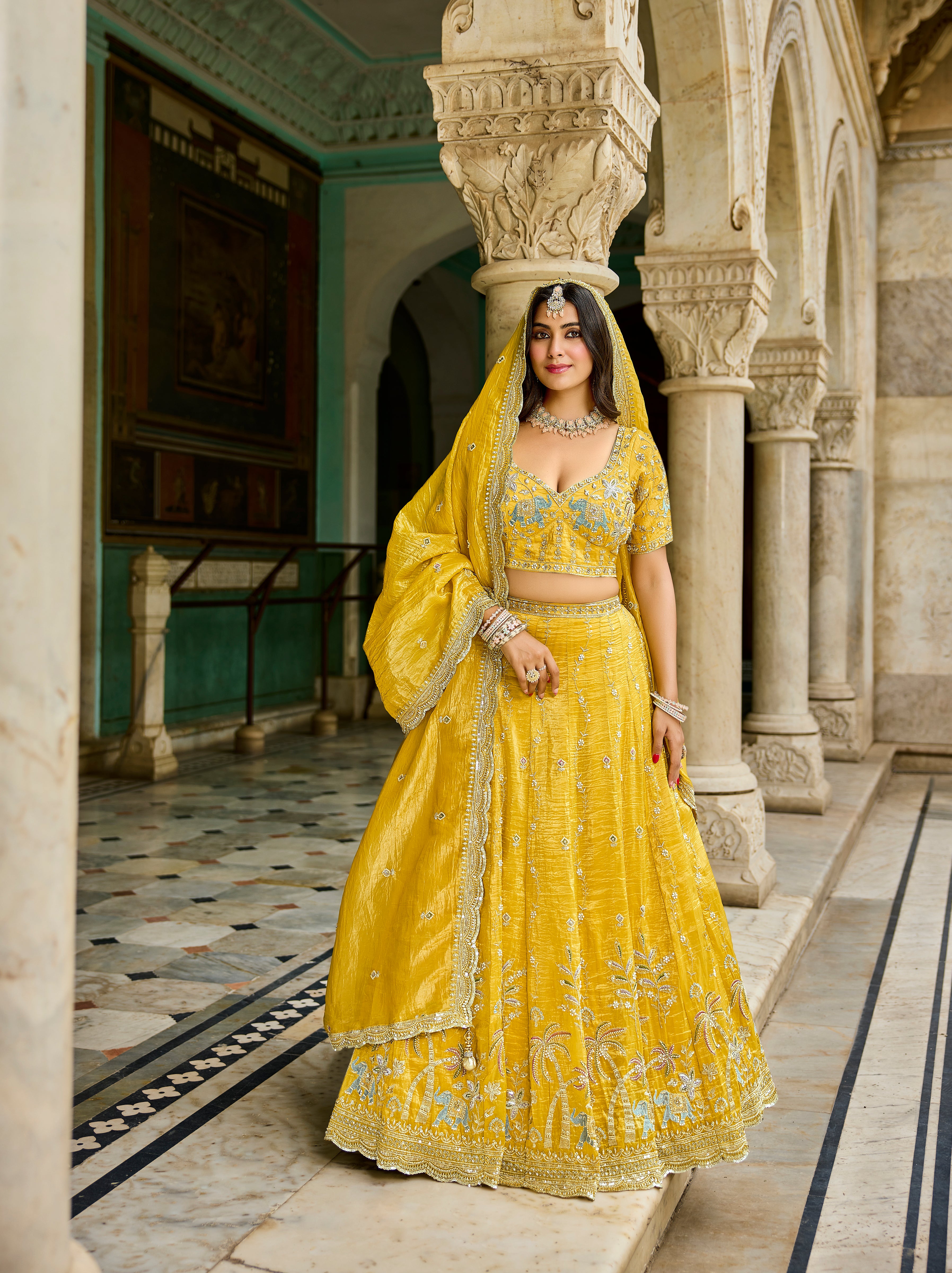 Yellow Tissue Lehenga – Bridal & Festive Wear - Krishree