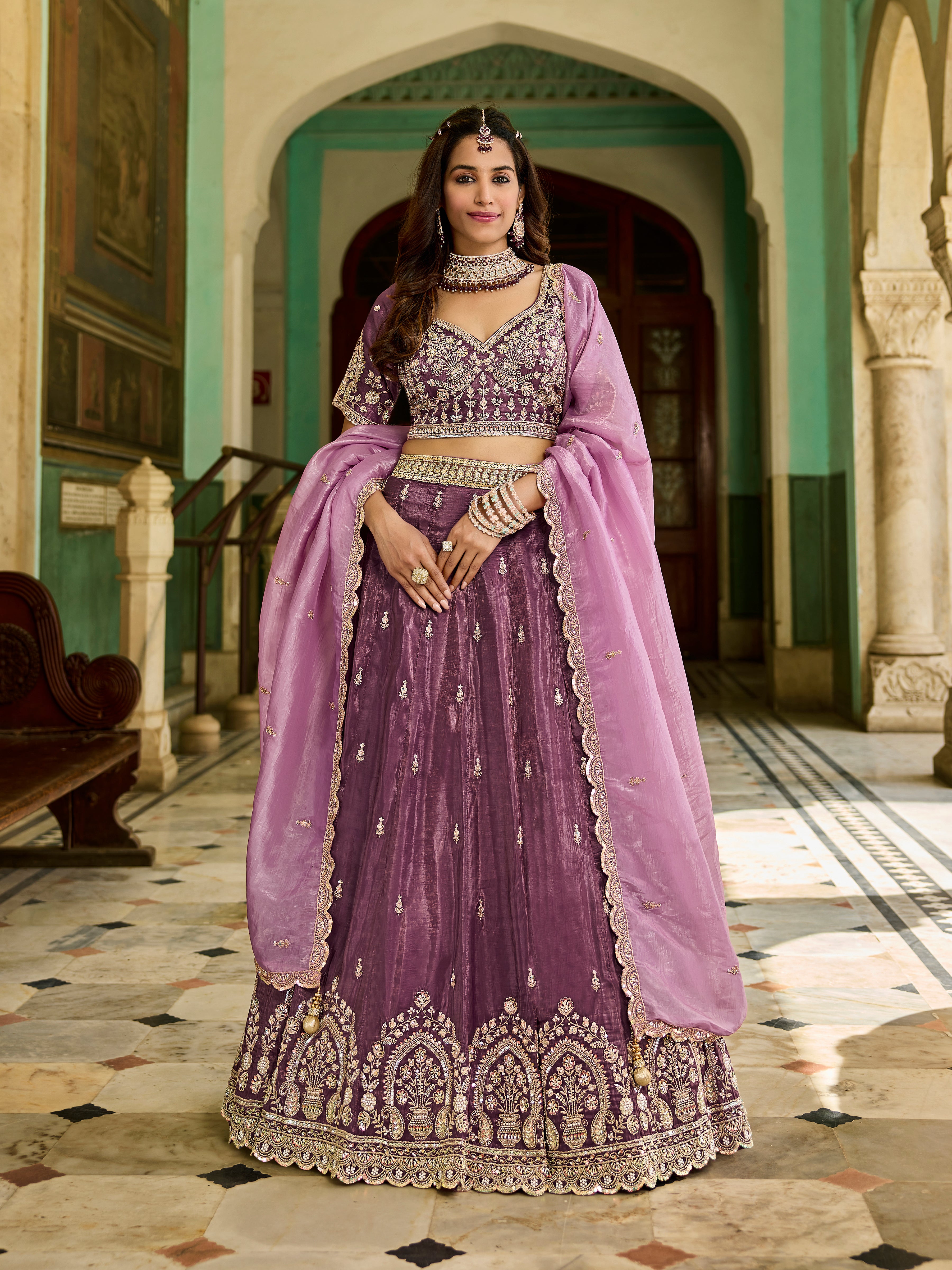 Purple Gold Crush Lehenga – Designer Wedding & Party Outfit - Krishree