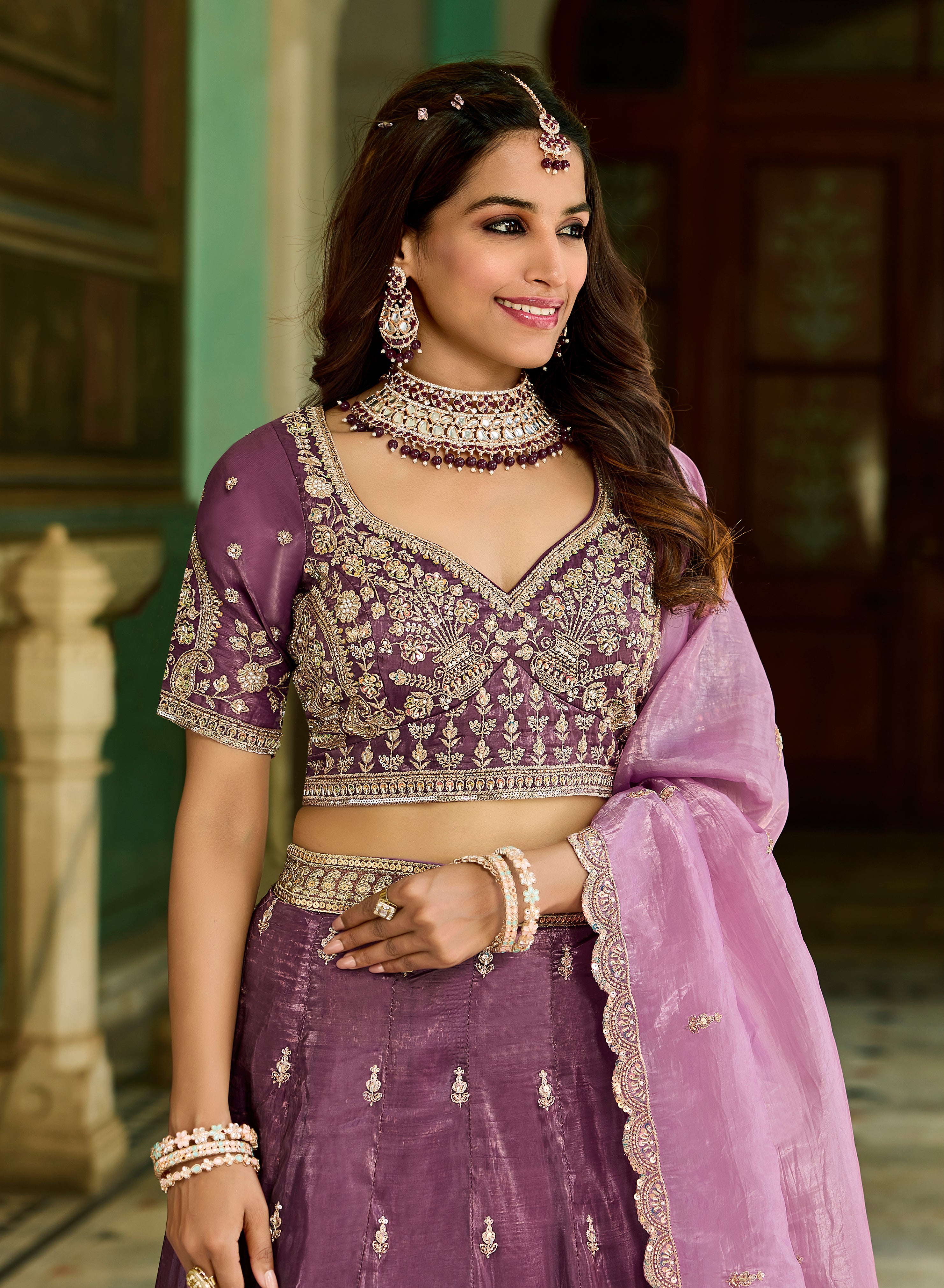 Purple Gold Crush Lehenga – Designer Wedding & Party Outfit - Krishree