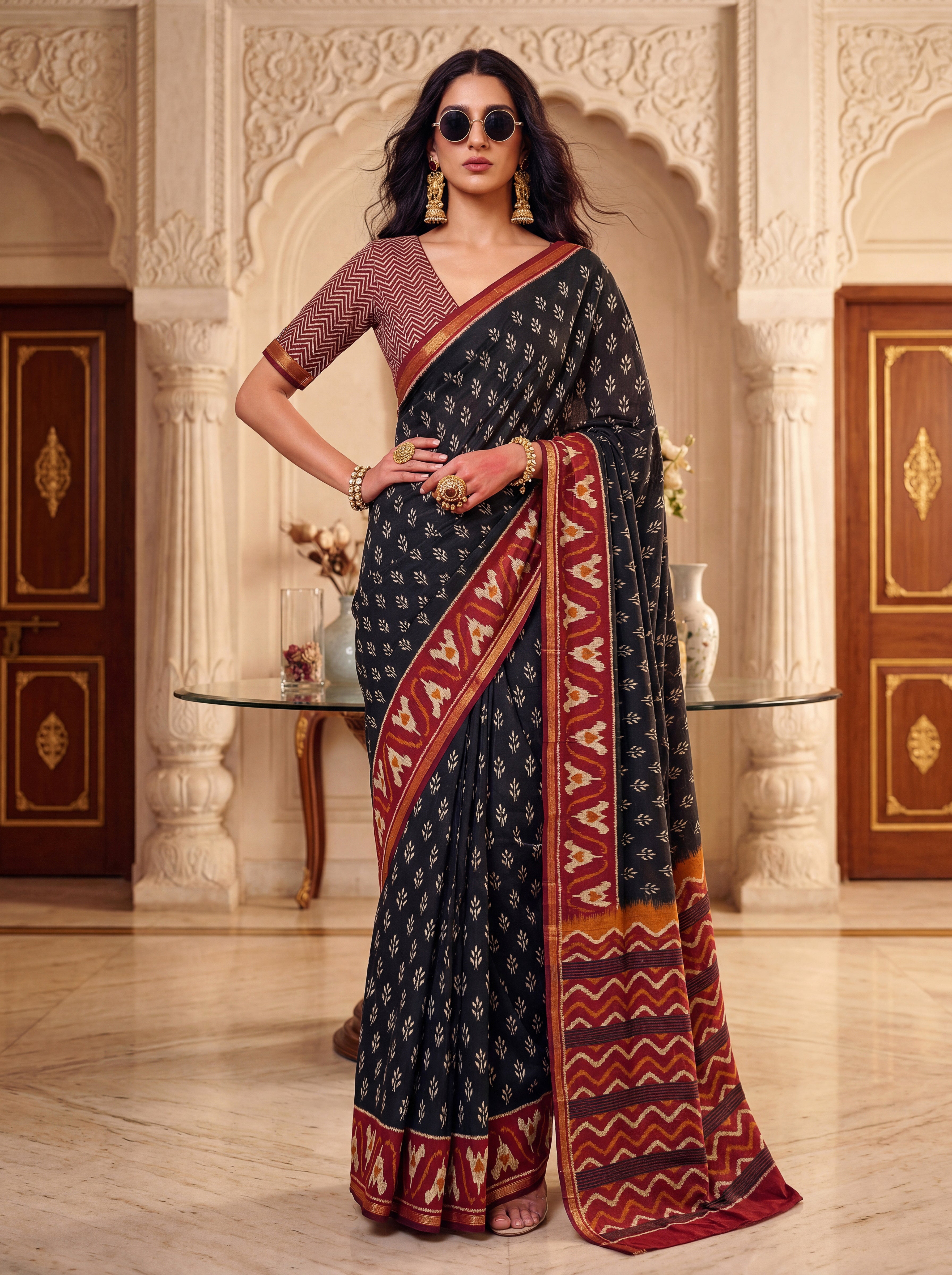 Elegant Ikat Pattern Saree with Contrast Pallu