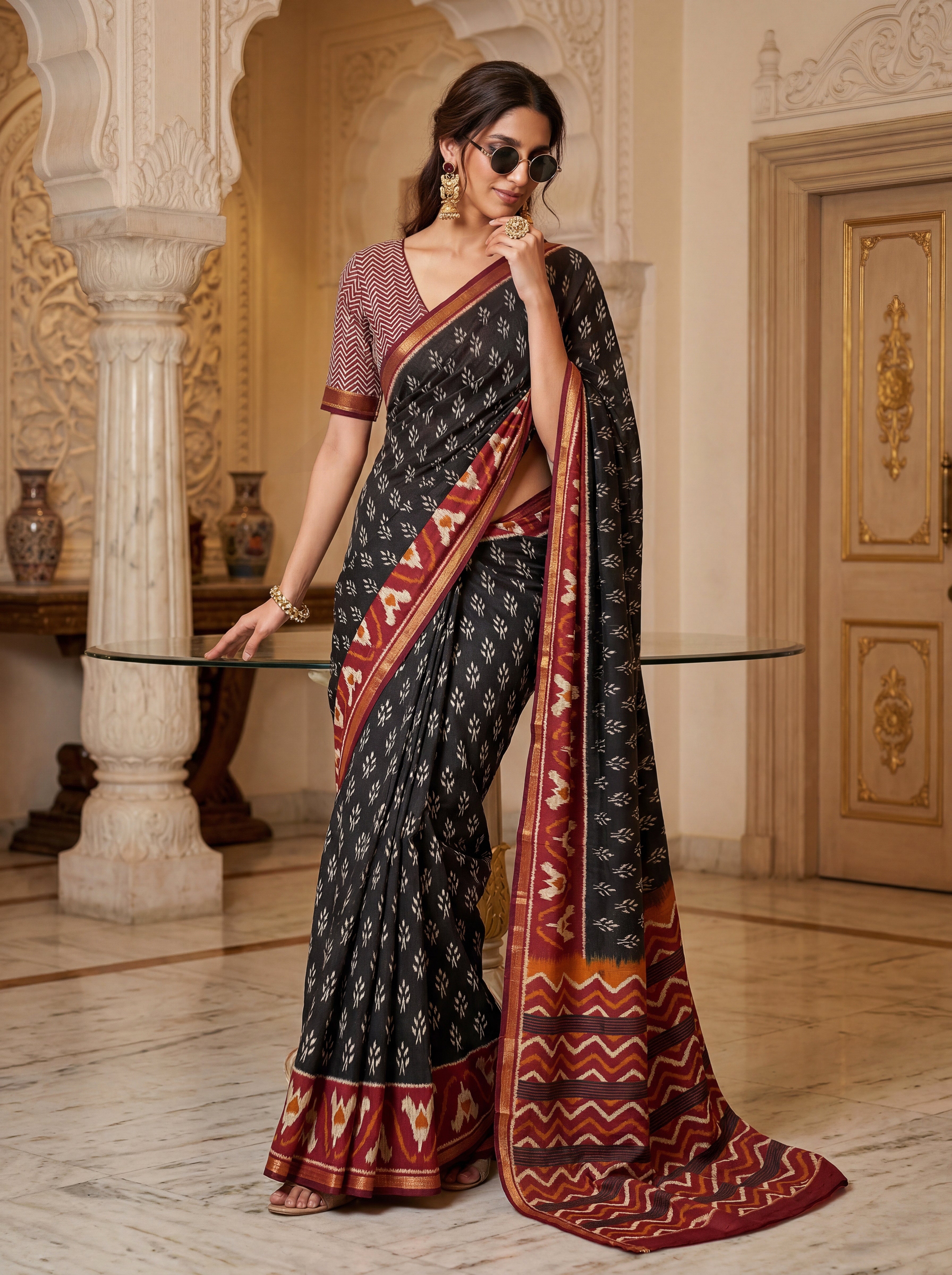 Elegant Ikat Pattern Saree with Contrast Pallu