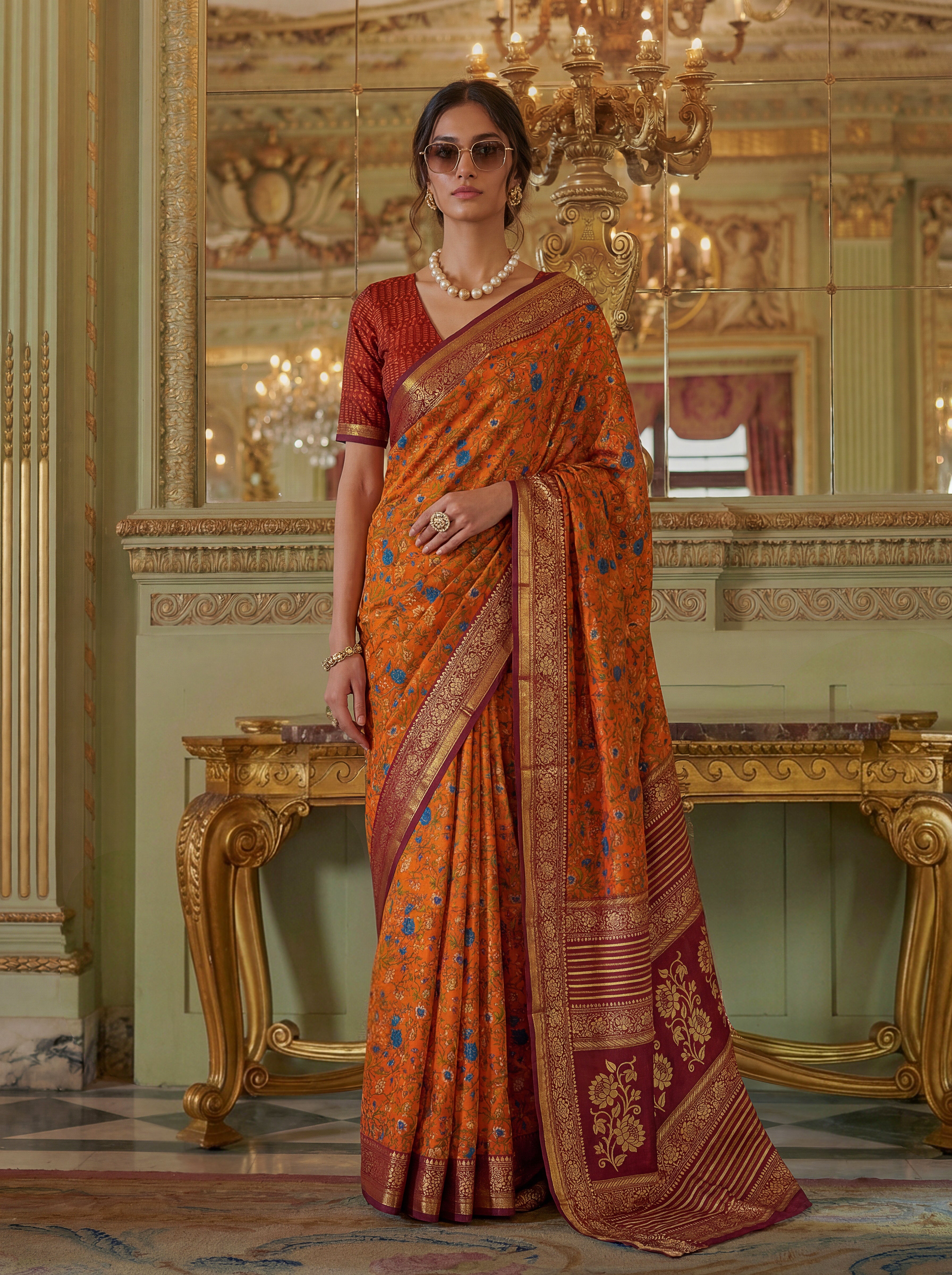 Cotton Floral Butti Saree with Zari Border