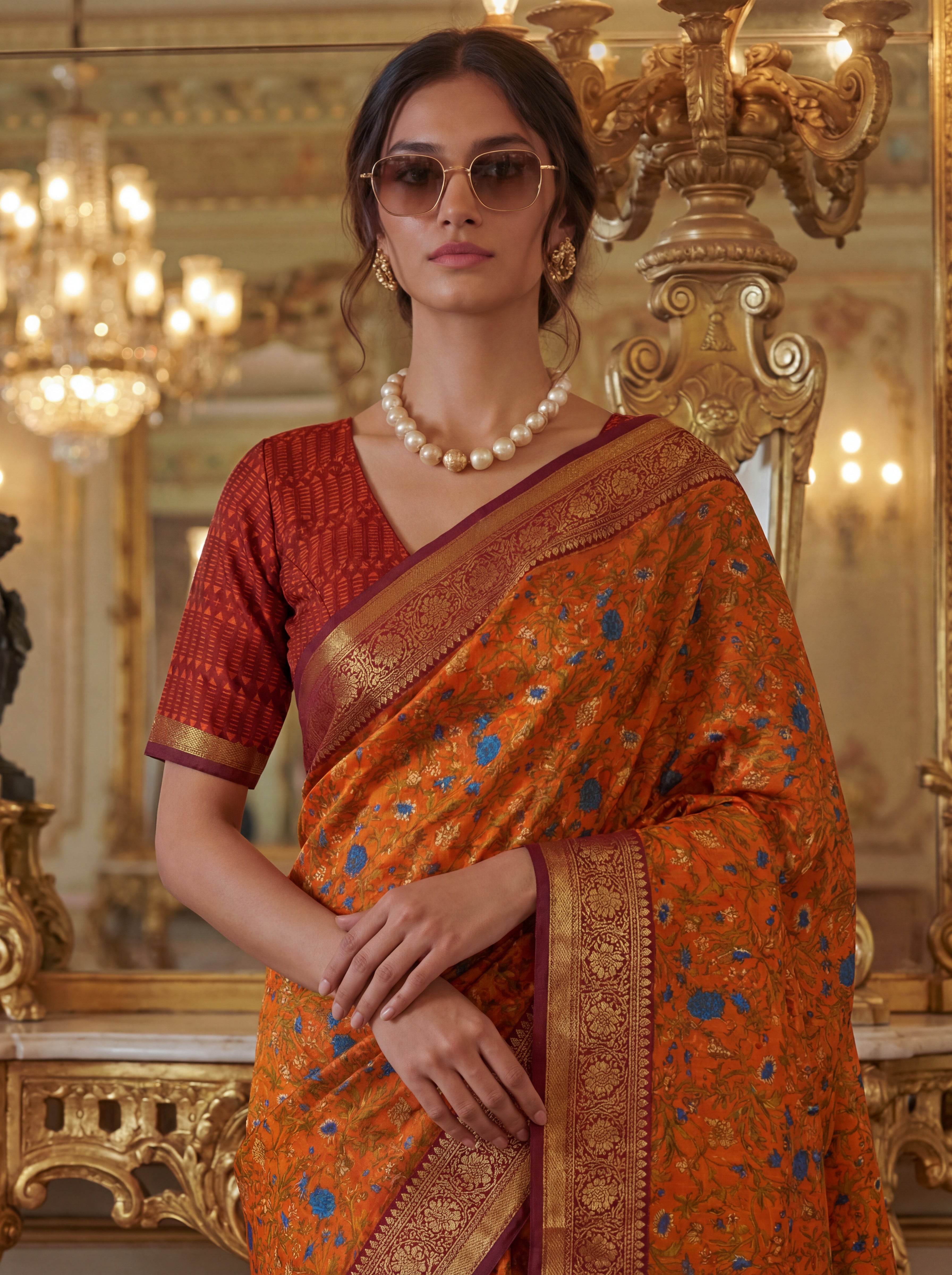 Cotton Floral Butti Saree with Zari Border