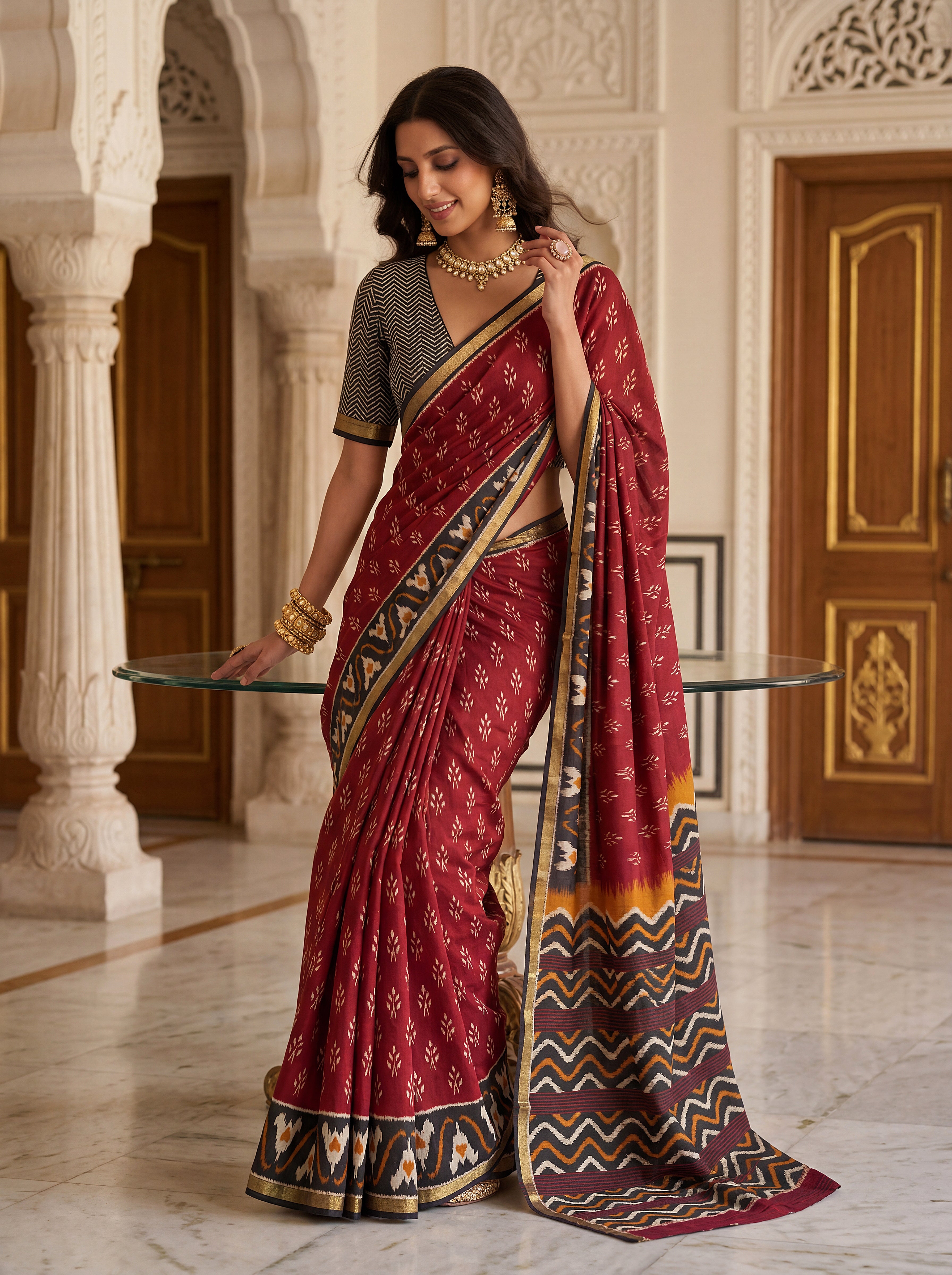 Elegant Ikat Pattern Saree with Contrast Pallu