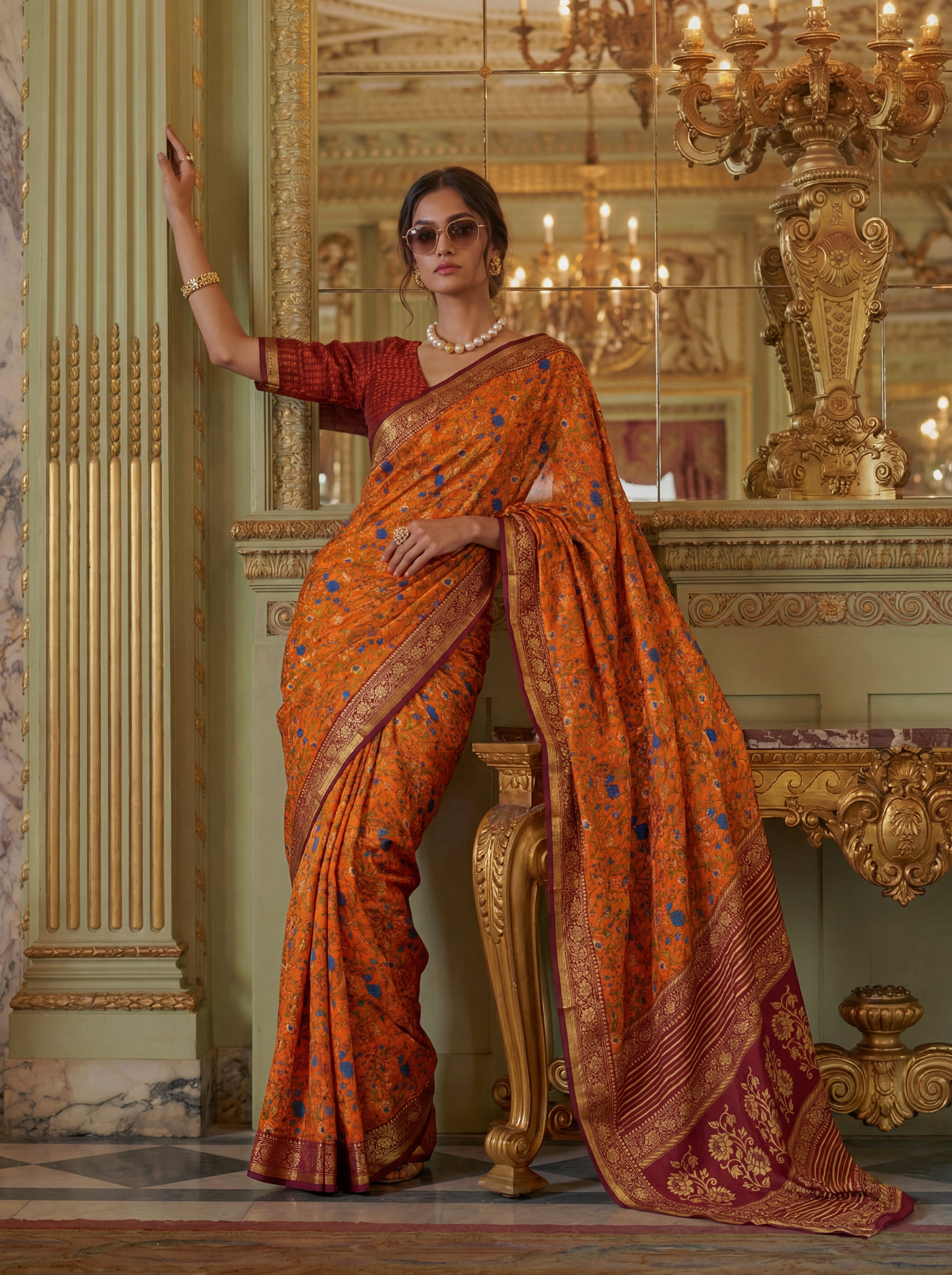 Cotton Floral Butti Saree with Zari Border