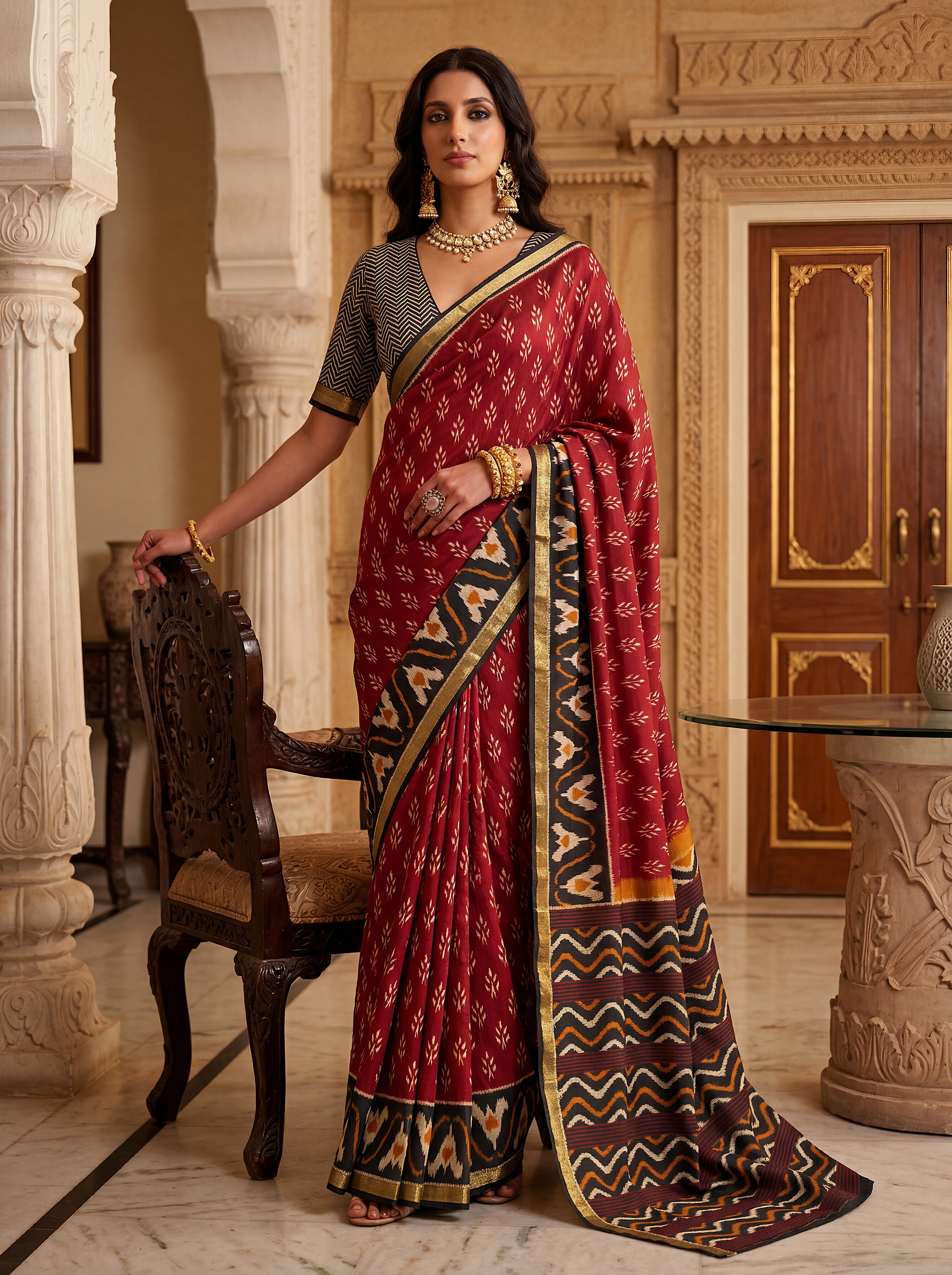 Elegant Ikat Pattern Saree with Contrast Pallu