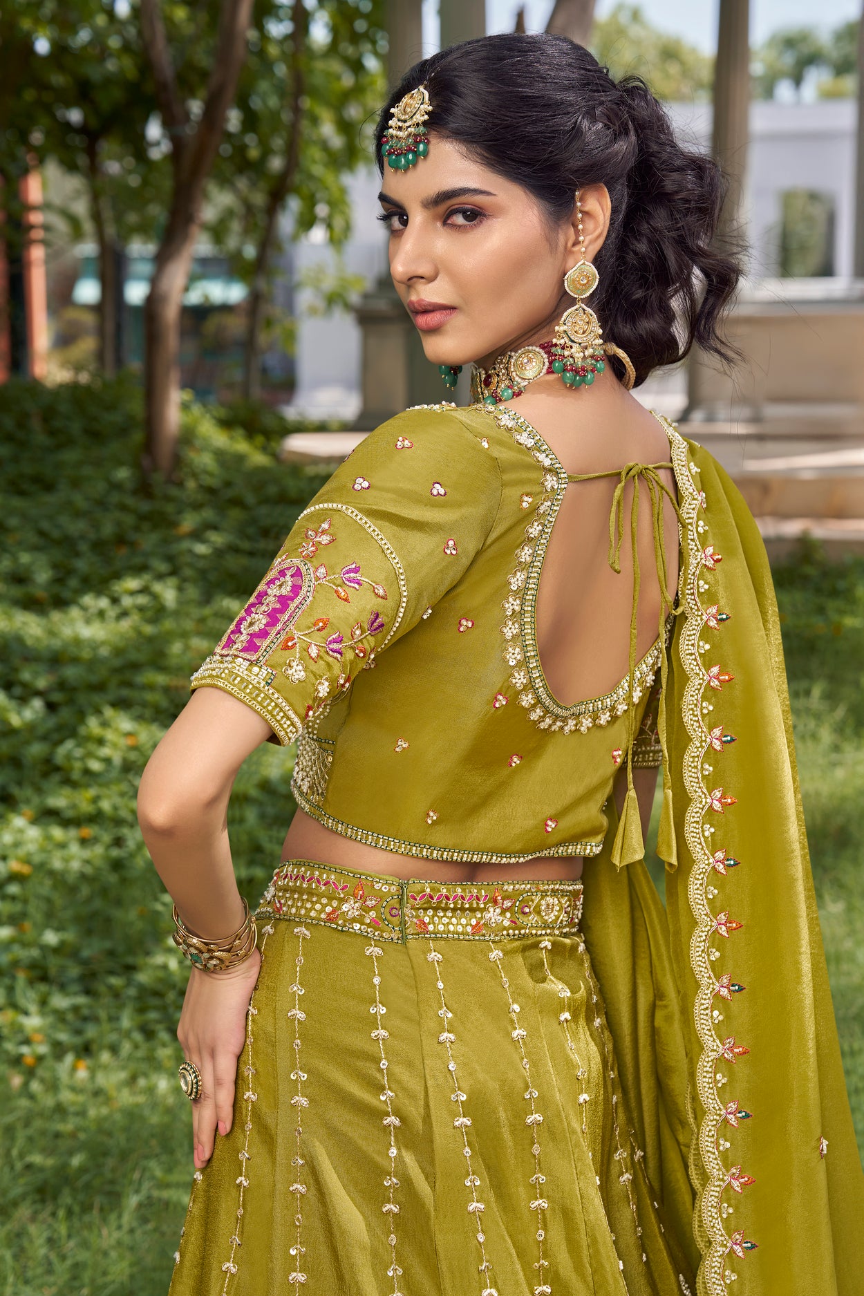 Mustard Green Tissue Lehenga Set – Festive Edit - Krishree