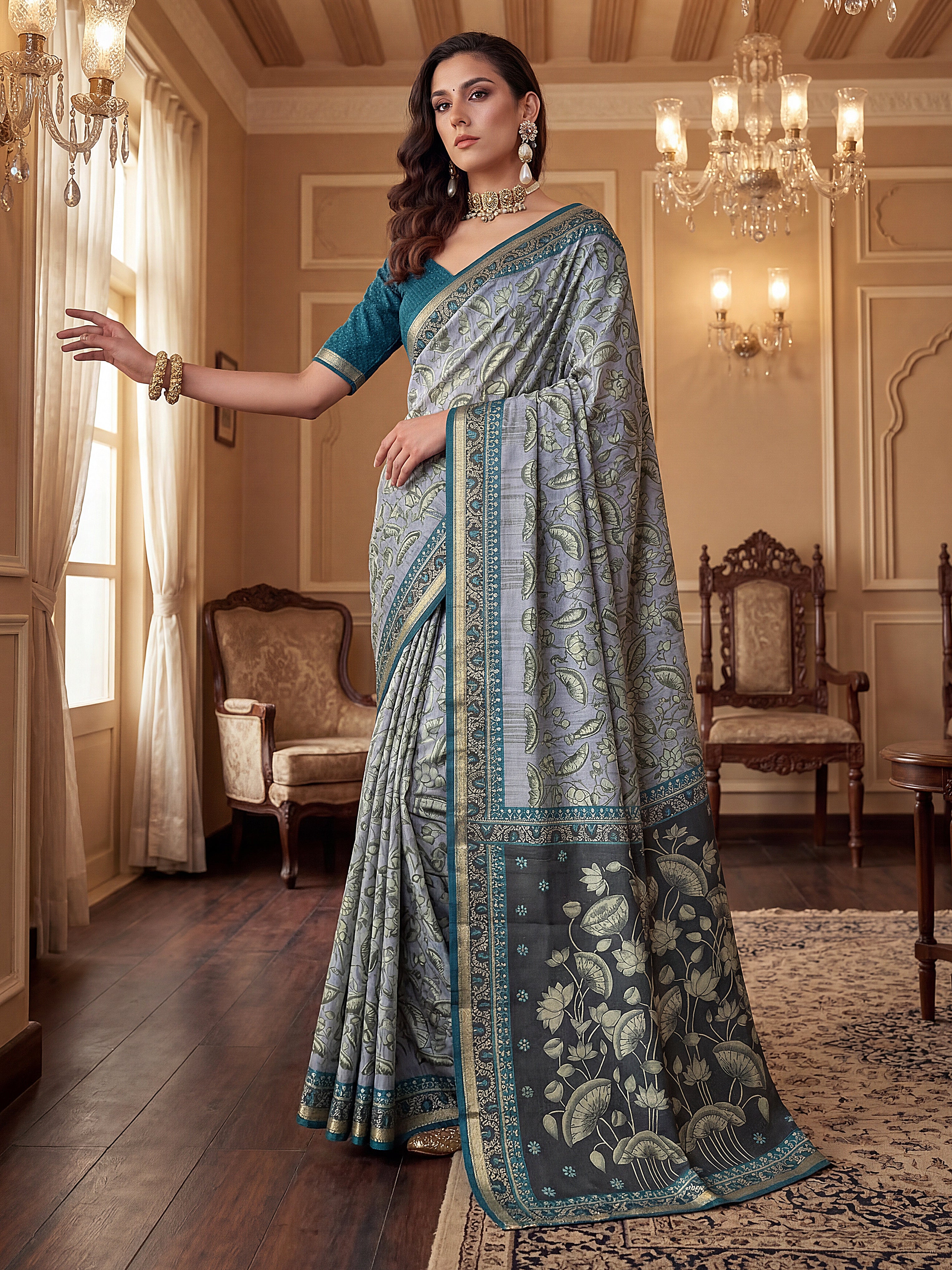 Pure Cotton Saree with Floral Pallu