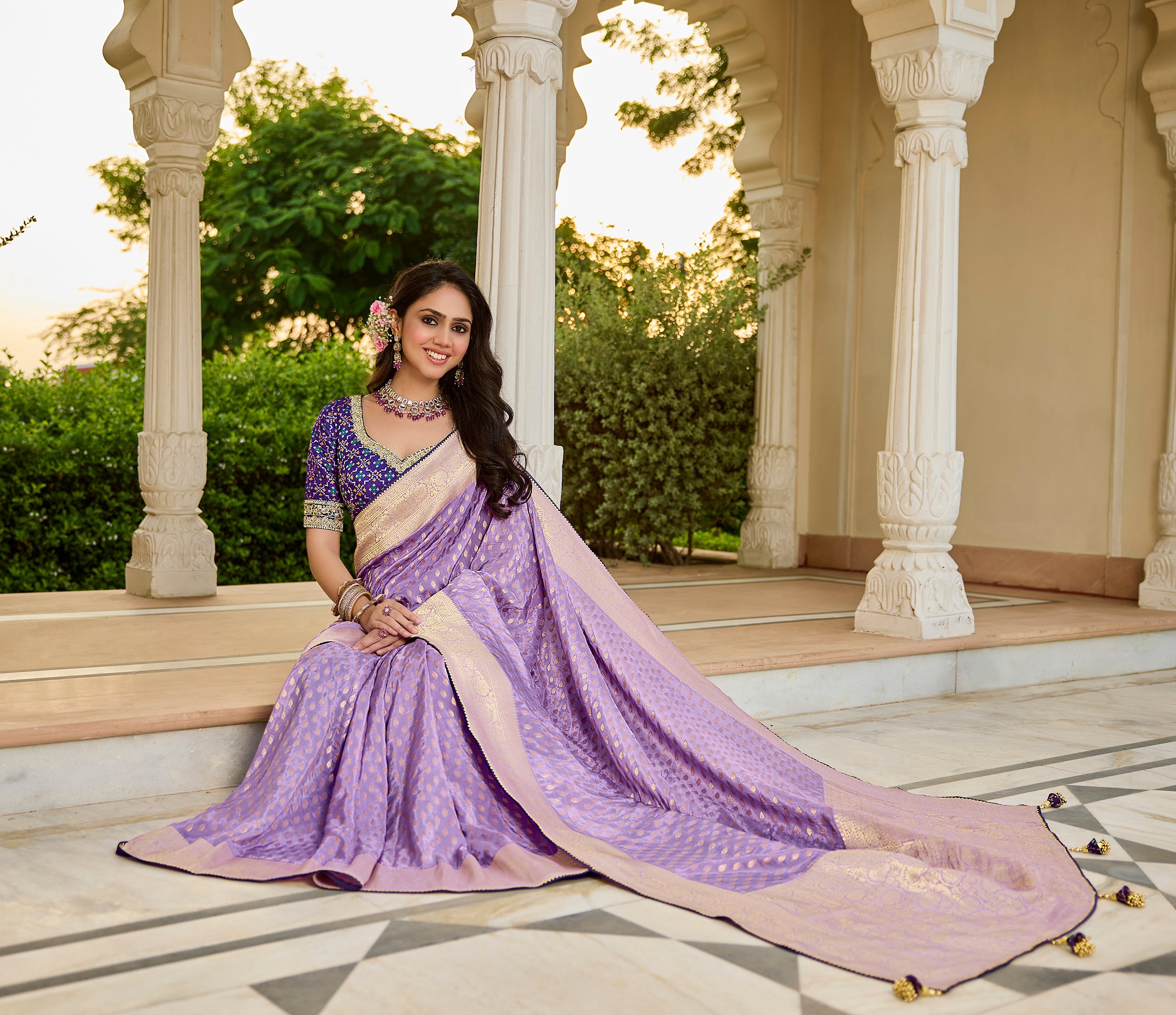 Purple Viscose Saree with Embroidered Blouse - Krishree