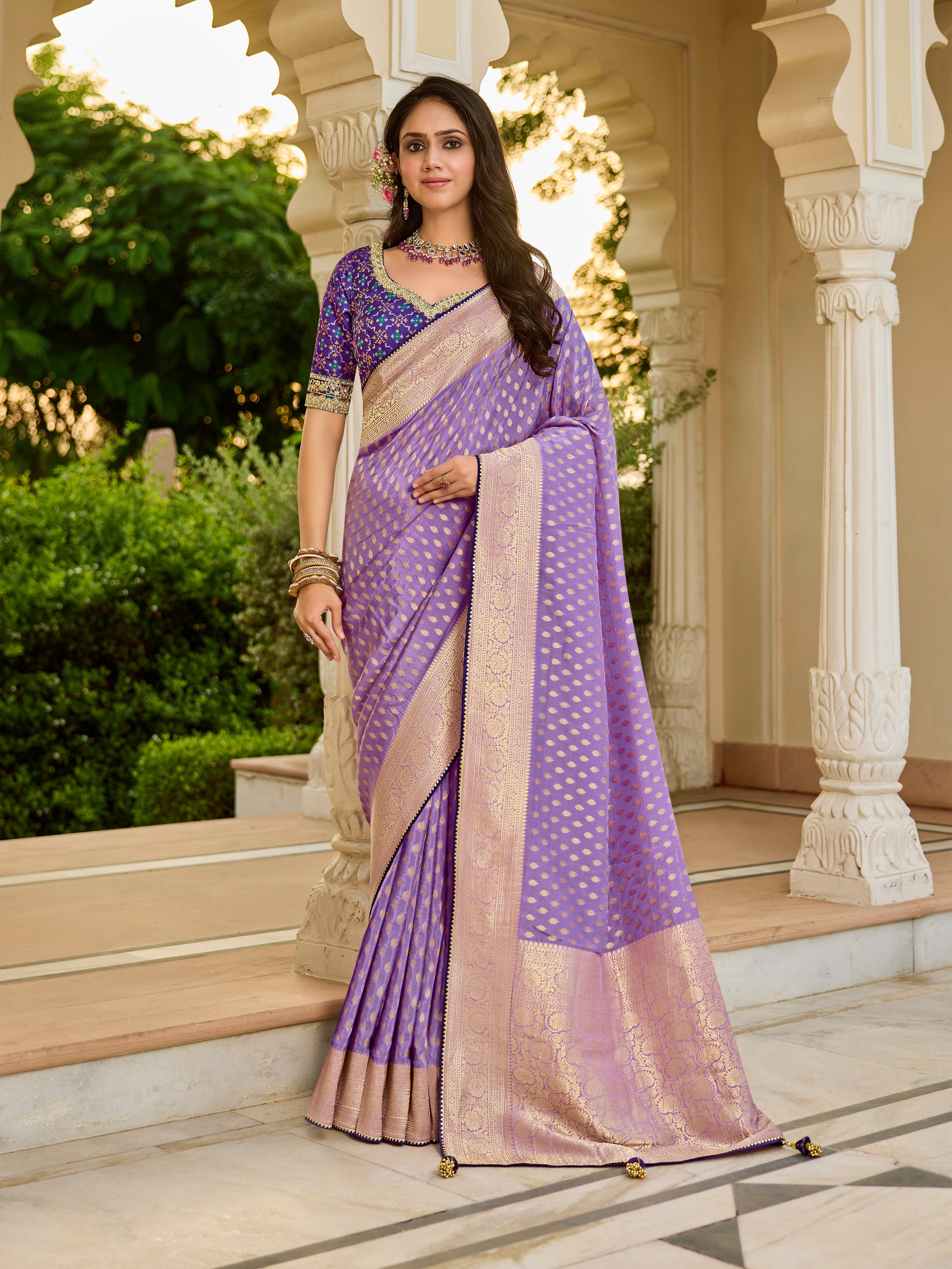 Purple Viscose Saree with Embroidered Blouse - Krishree