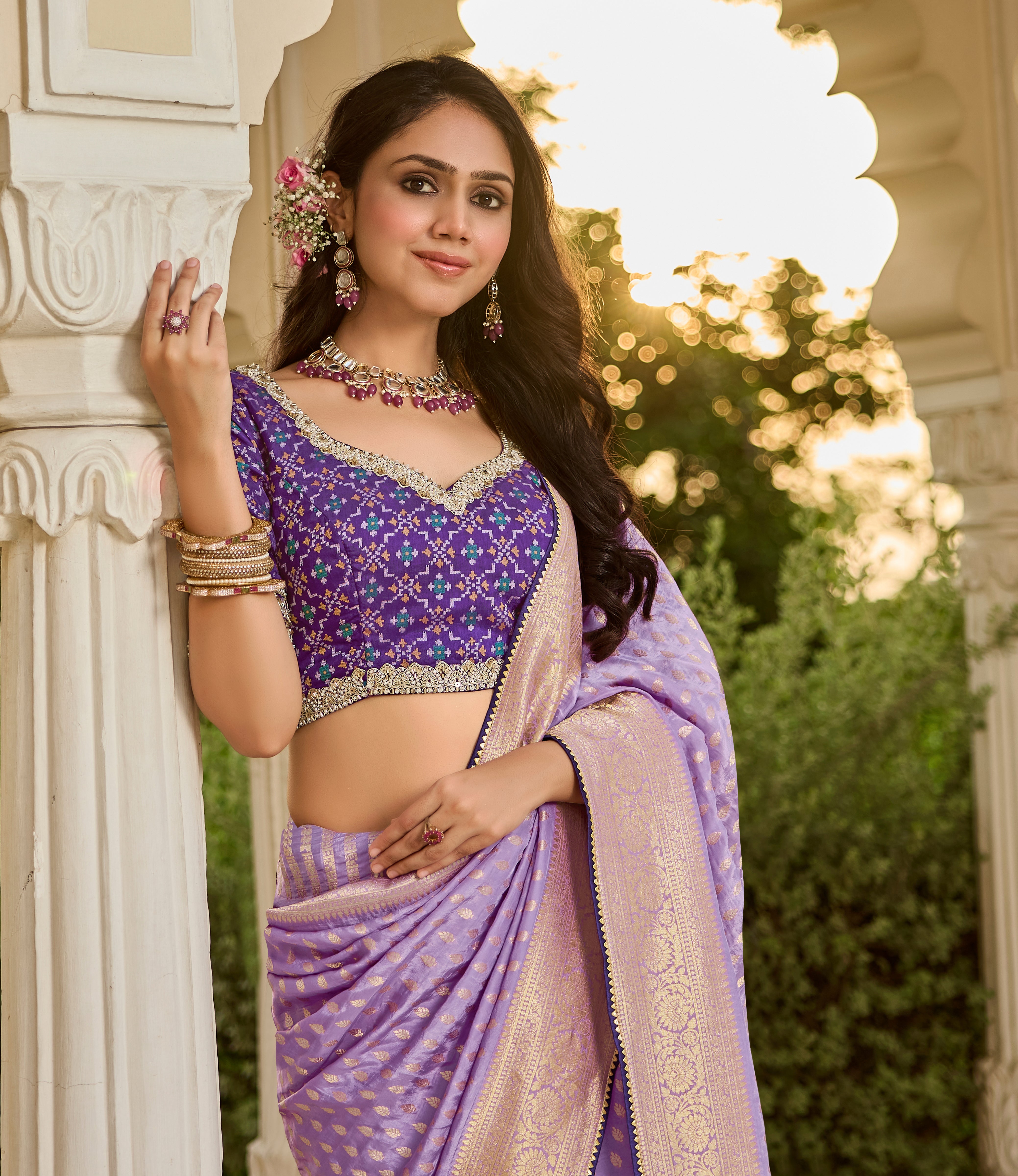 Purple Viscose Saree with Embroidered Blouse - Krishree