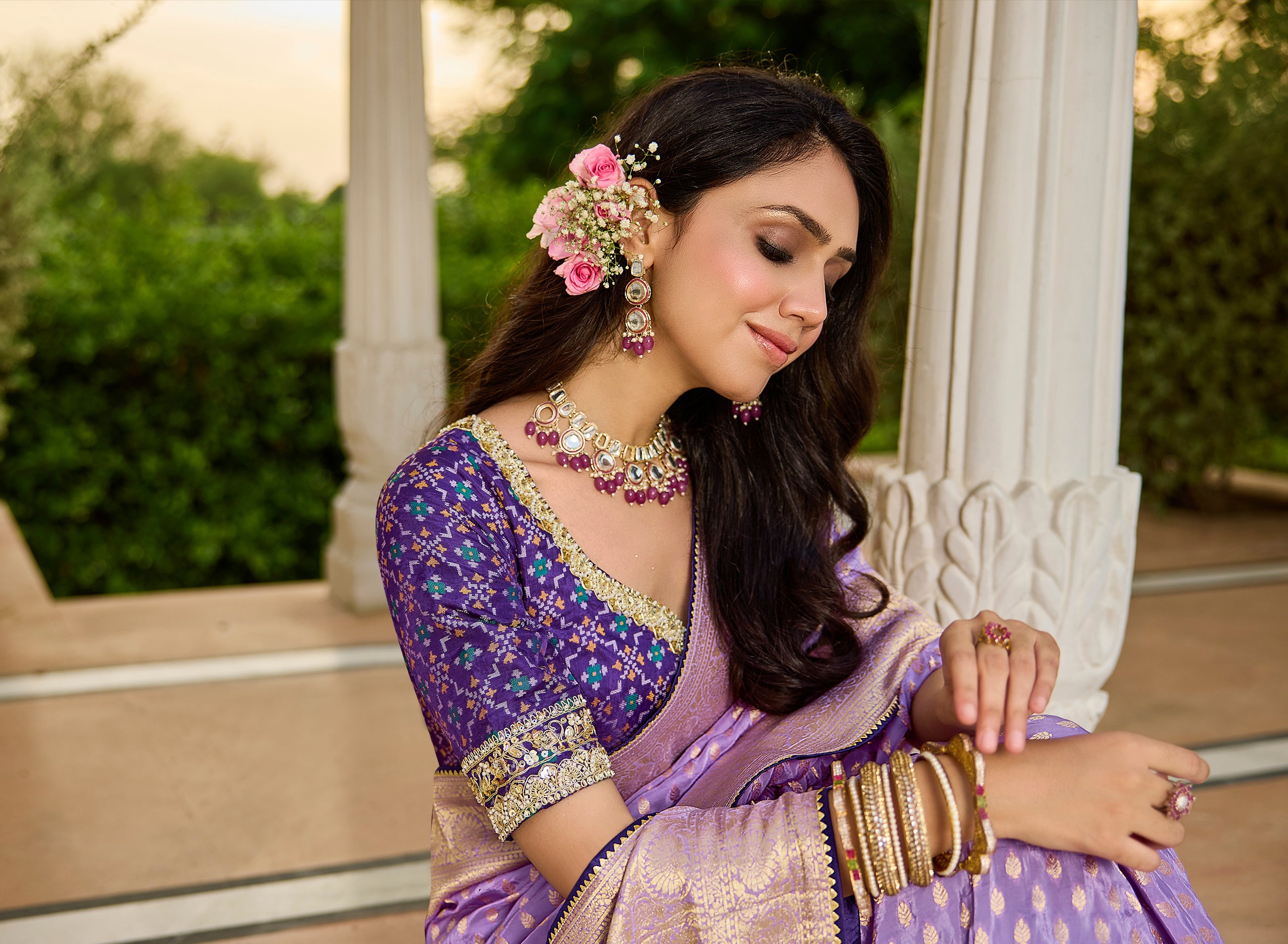 Purple Viscose Saree with Embroidered Blouse - Krishree