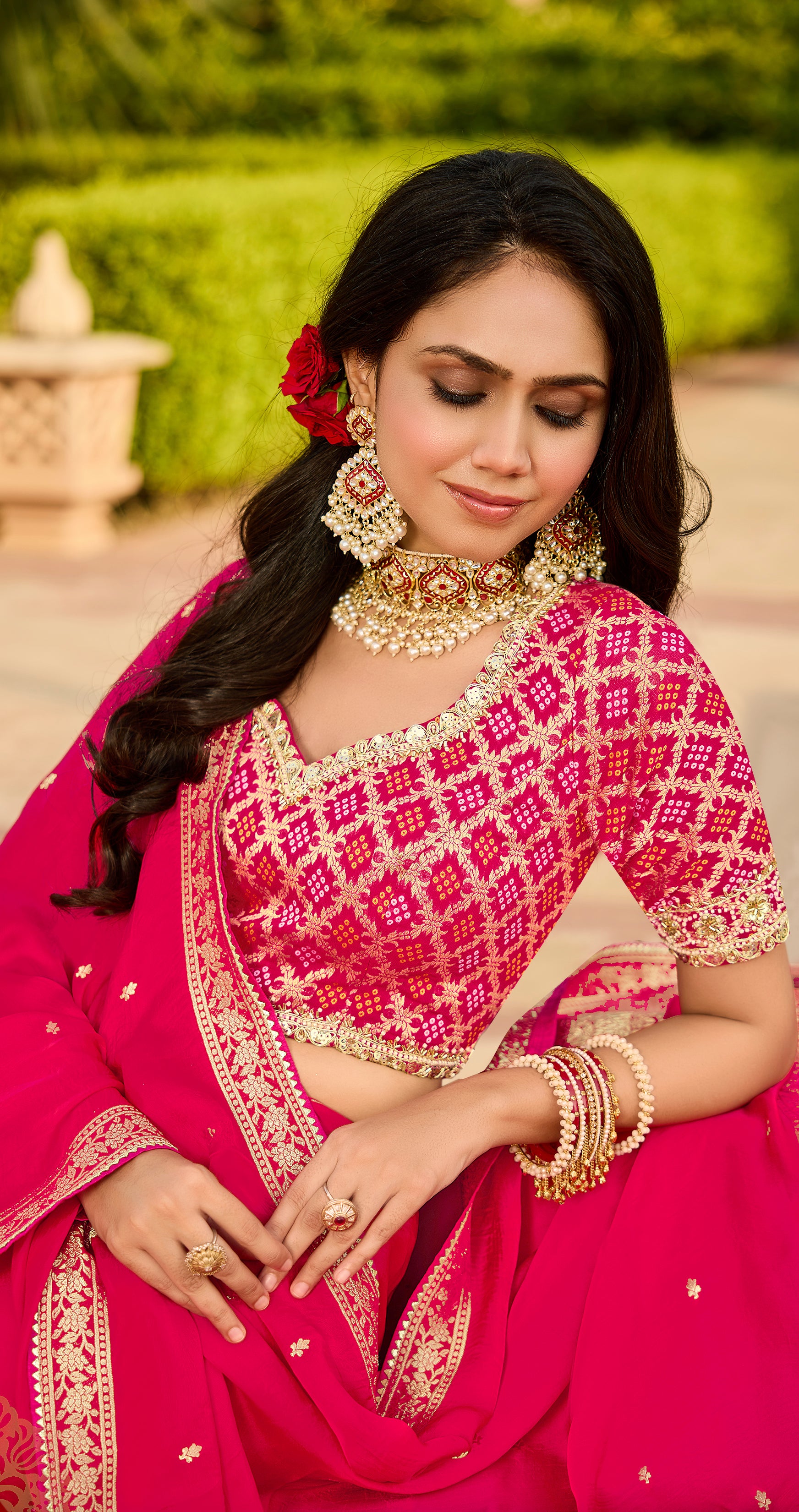 Bright Pink Saree with Embroidered Blouse | Elegant Festive & Wedding Wear - Krishree