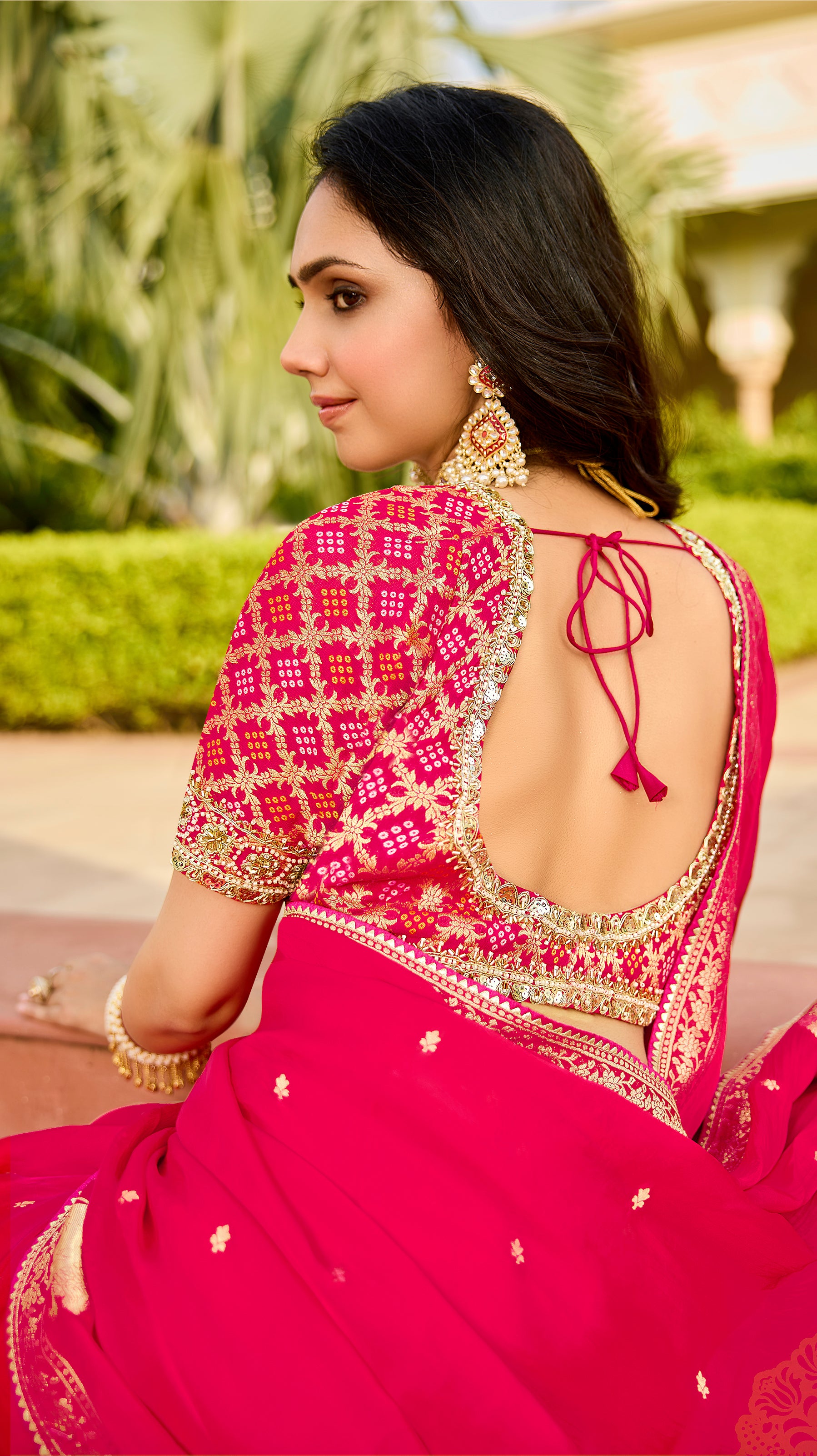 Bright Pink Saree with Embroidered Blouse | Elegant Festive & Wedding Wear - Krishree