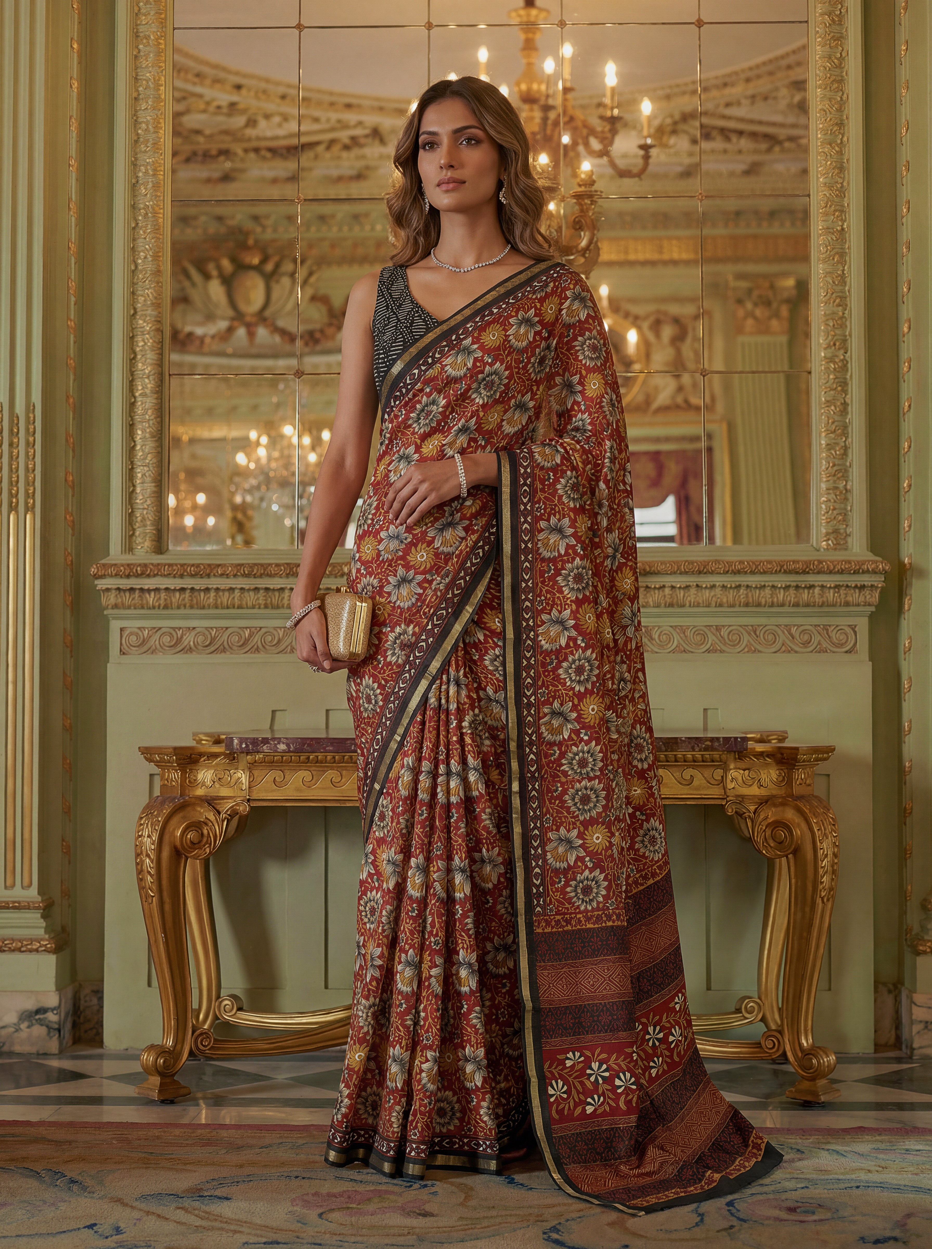 Floral Butti Saree with Zari Border