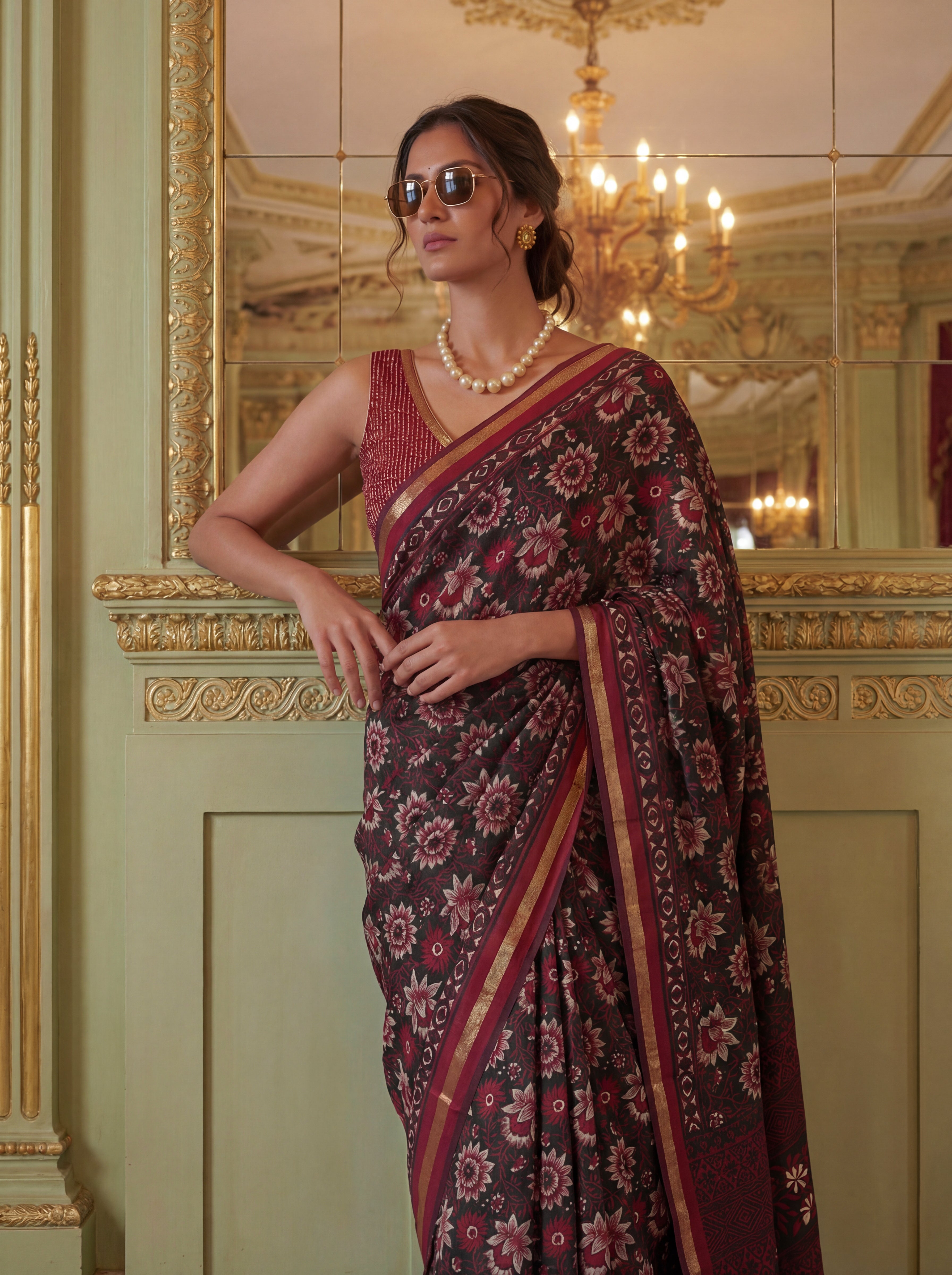 Floral Butti Saree with Zari Border