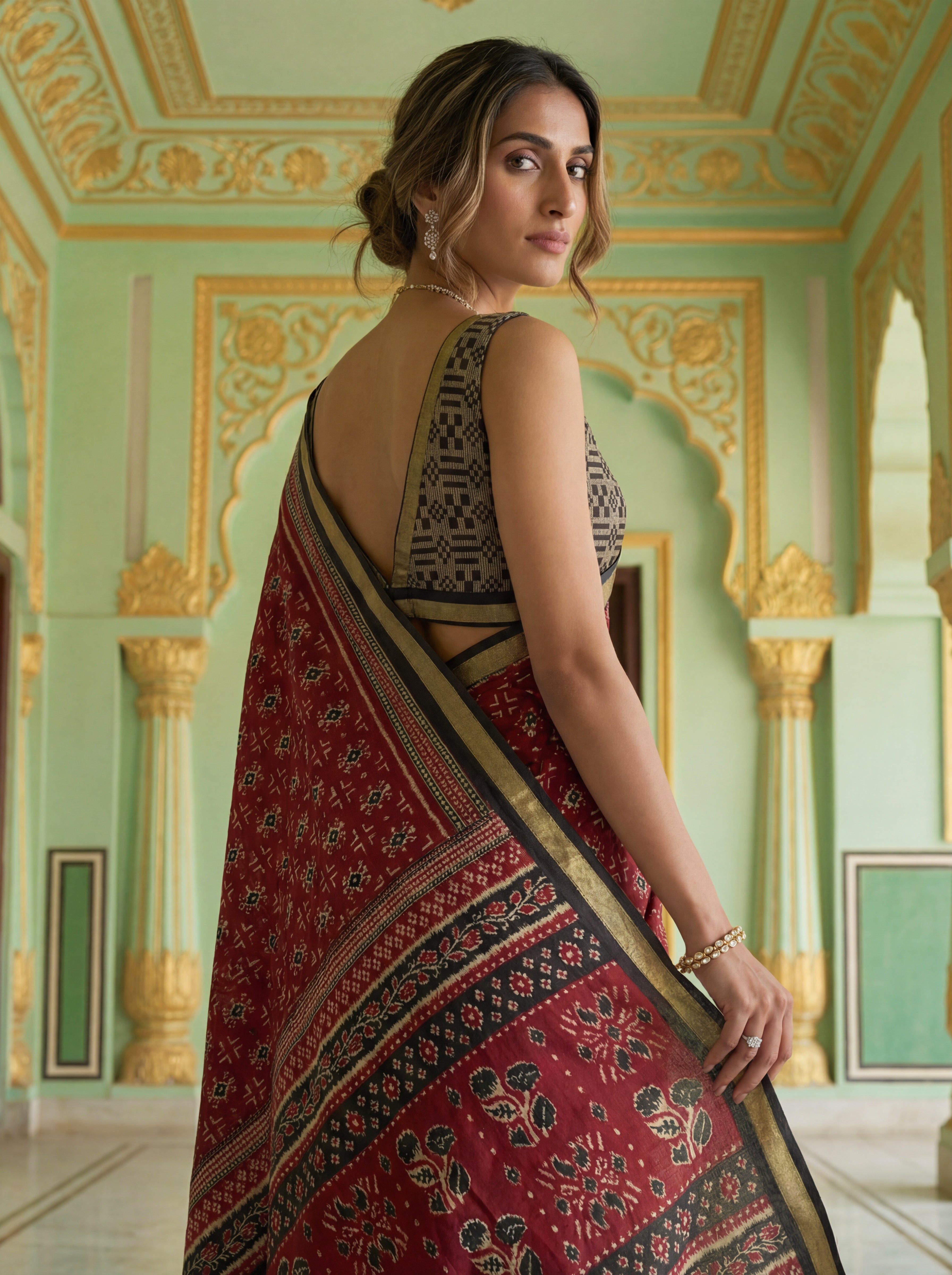 Heritage Print Saree with Zari Border