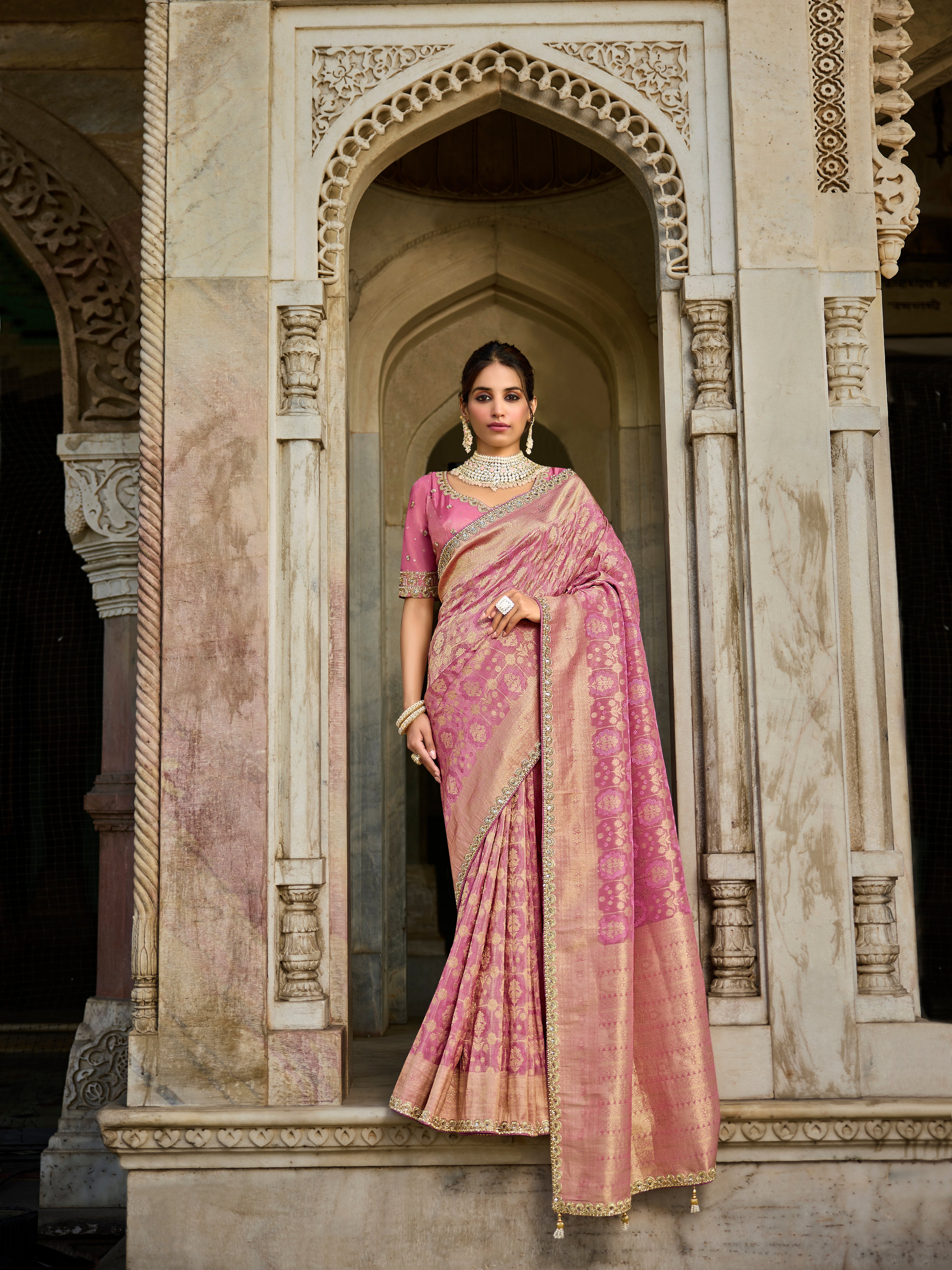 Blush Pink Viscose Blend Saree - Krishree