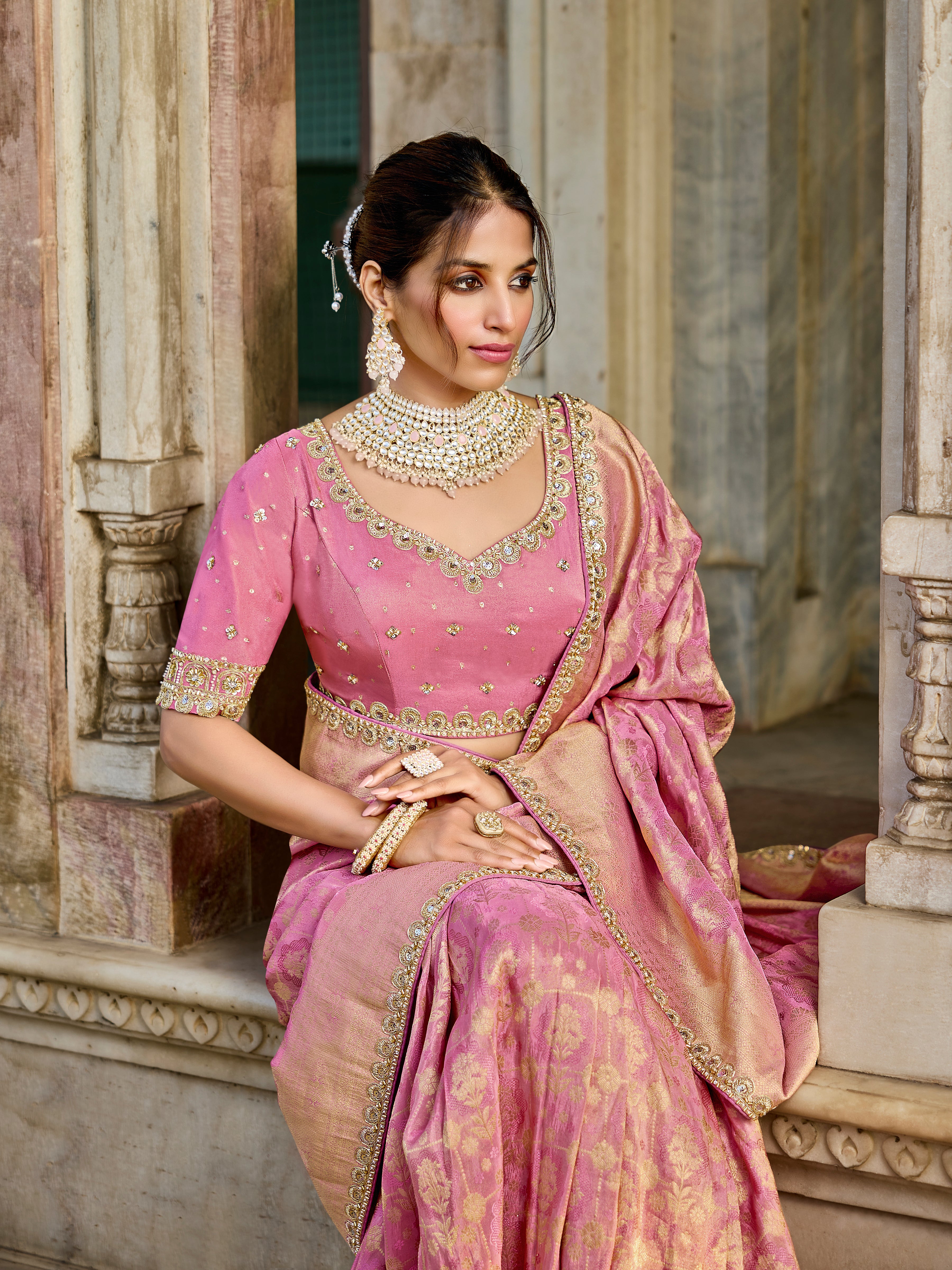 Blush Pink Viscose Blend Saree - Krishree