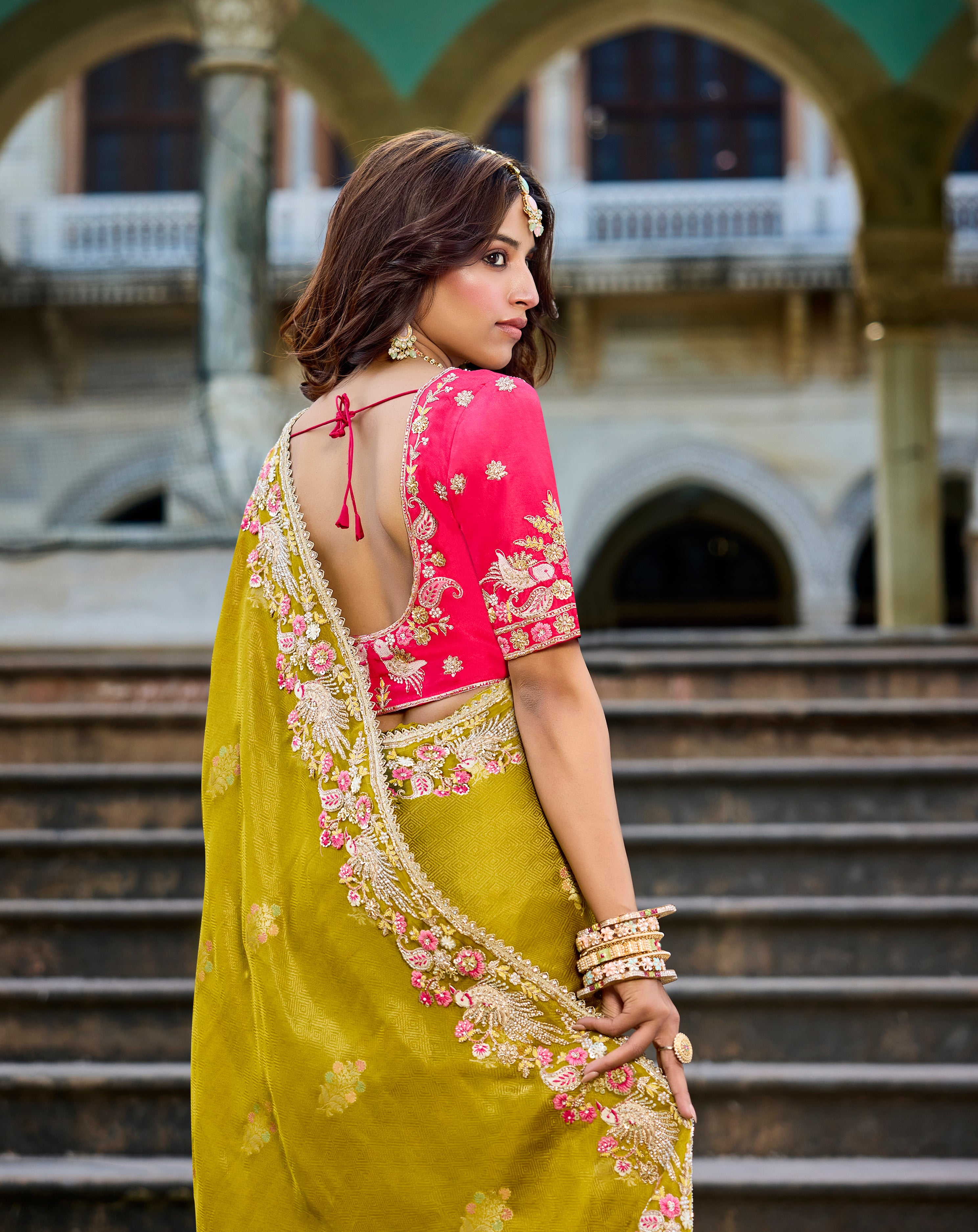 Mustard Yellow Saree with Floral Embroidery | Elegant Wedding & Party Wear - Krishree