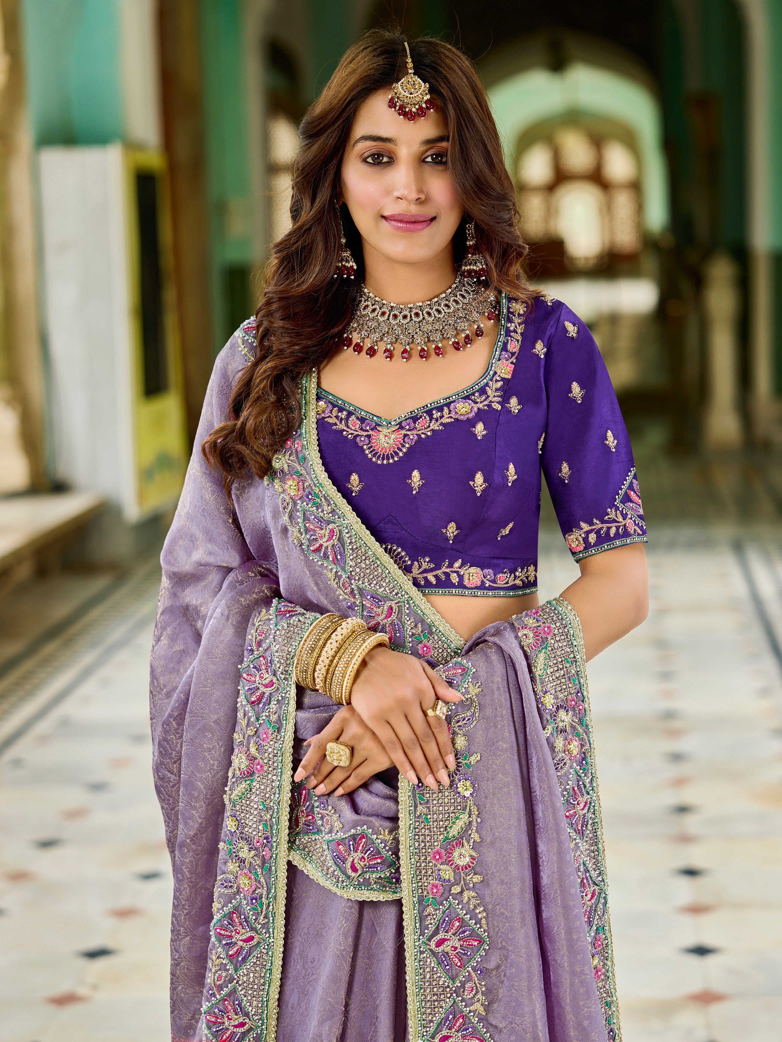 Lavender Glow Saree | Embroidered Elegance with Purple Blouse - Krishree