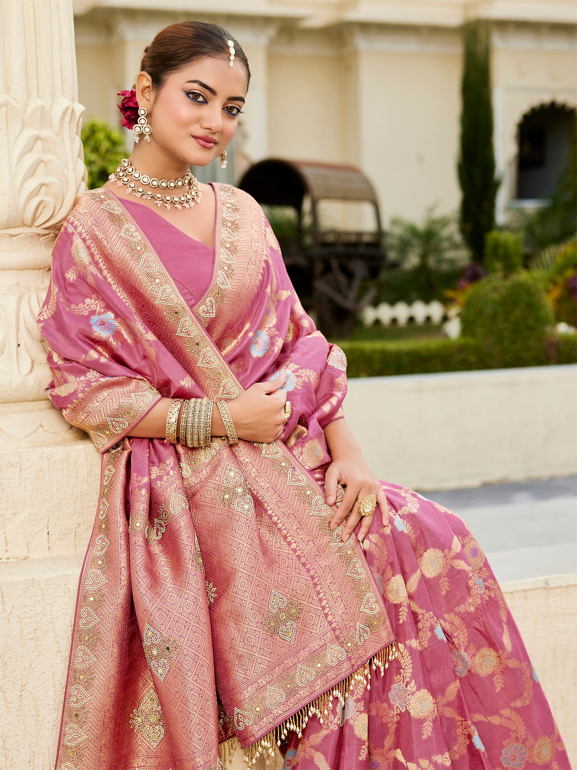 Viscose Zarkan Work Saree