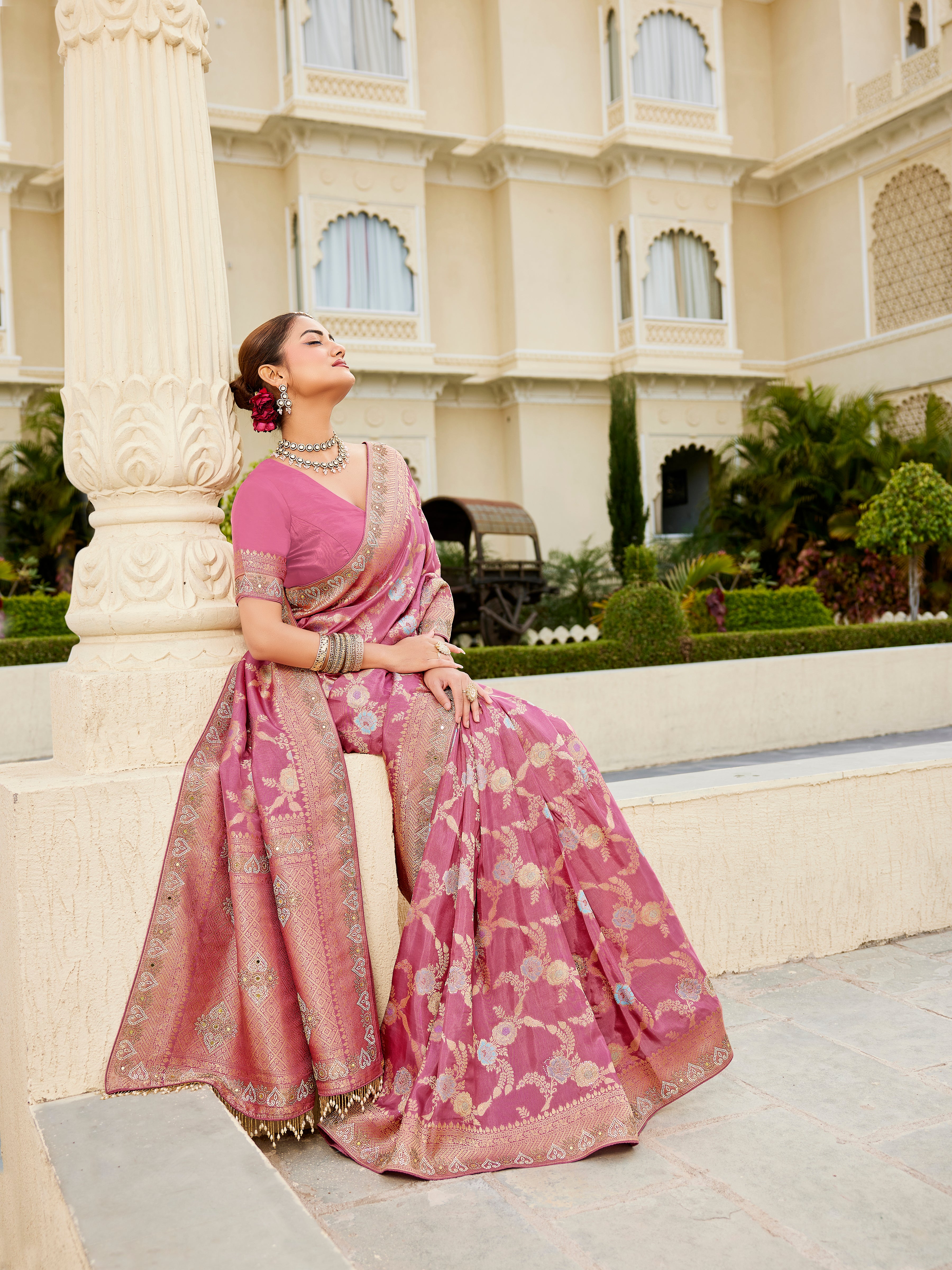 Viscose Zarkan Work Saree