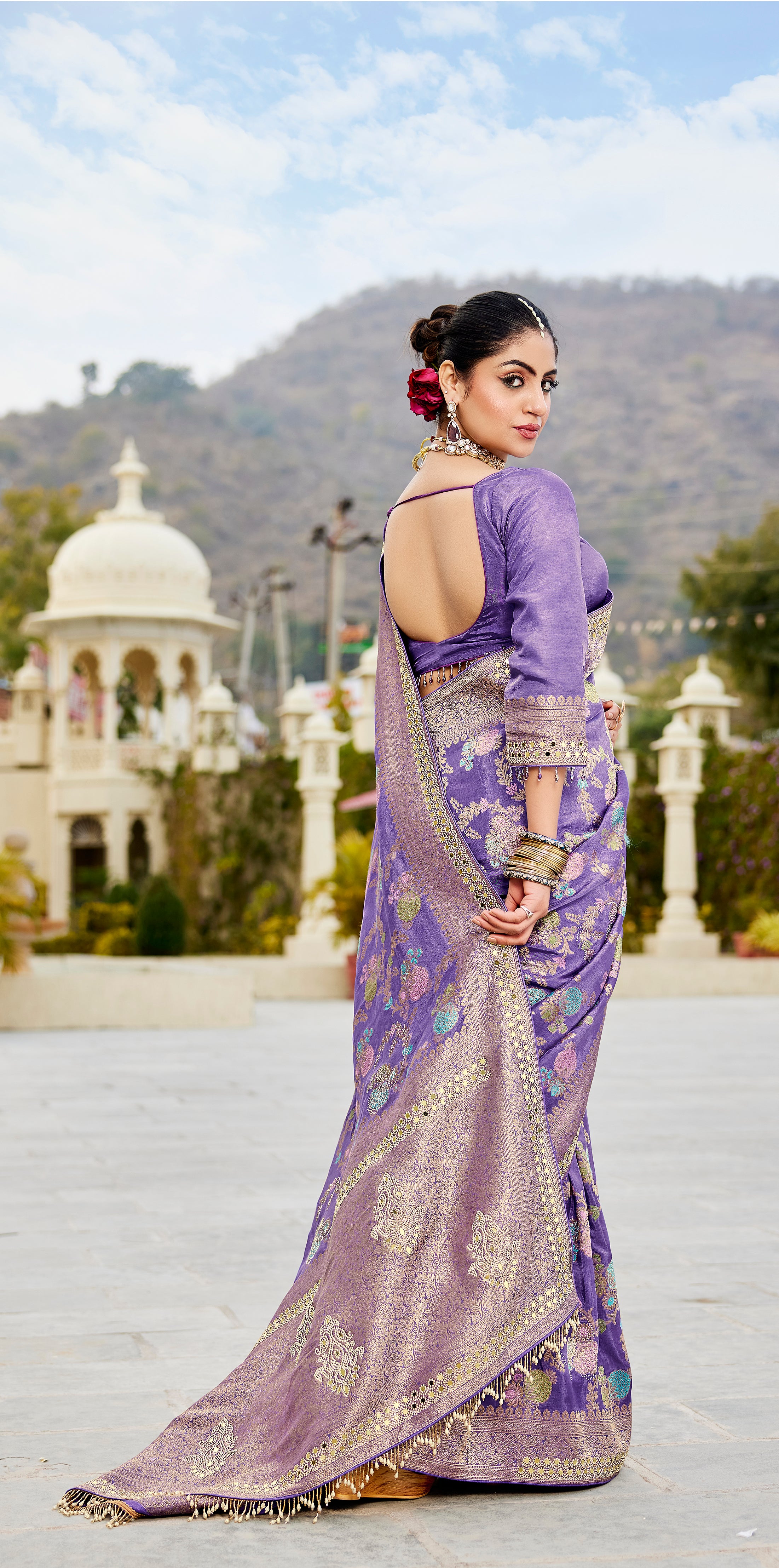 Purple Viscose Zarkan Work Saree