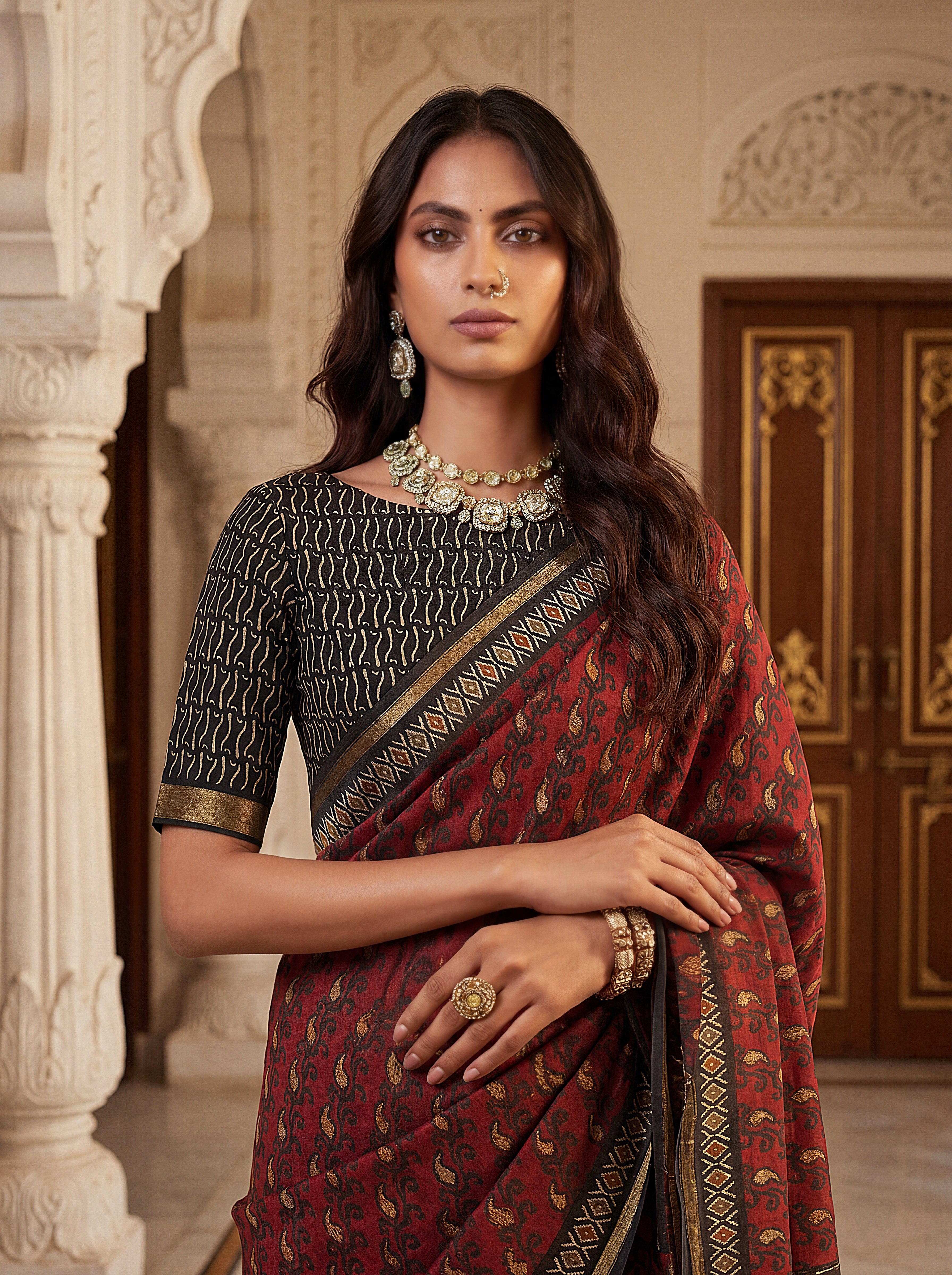 Traditional Maroon Pure Cotton Saree
