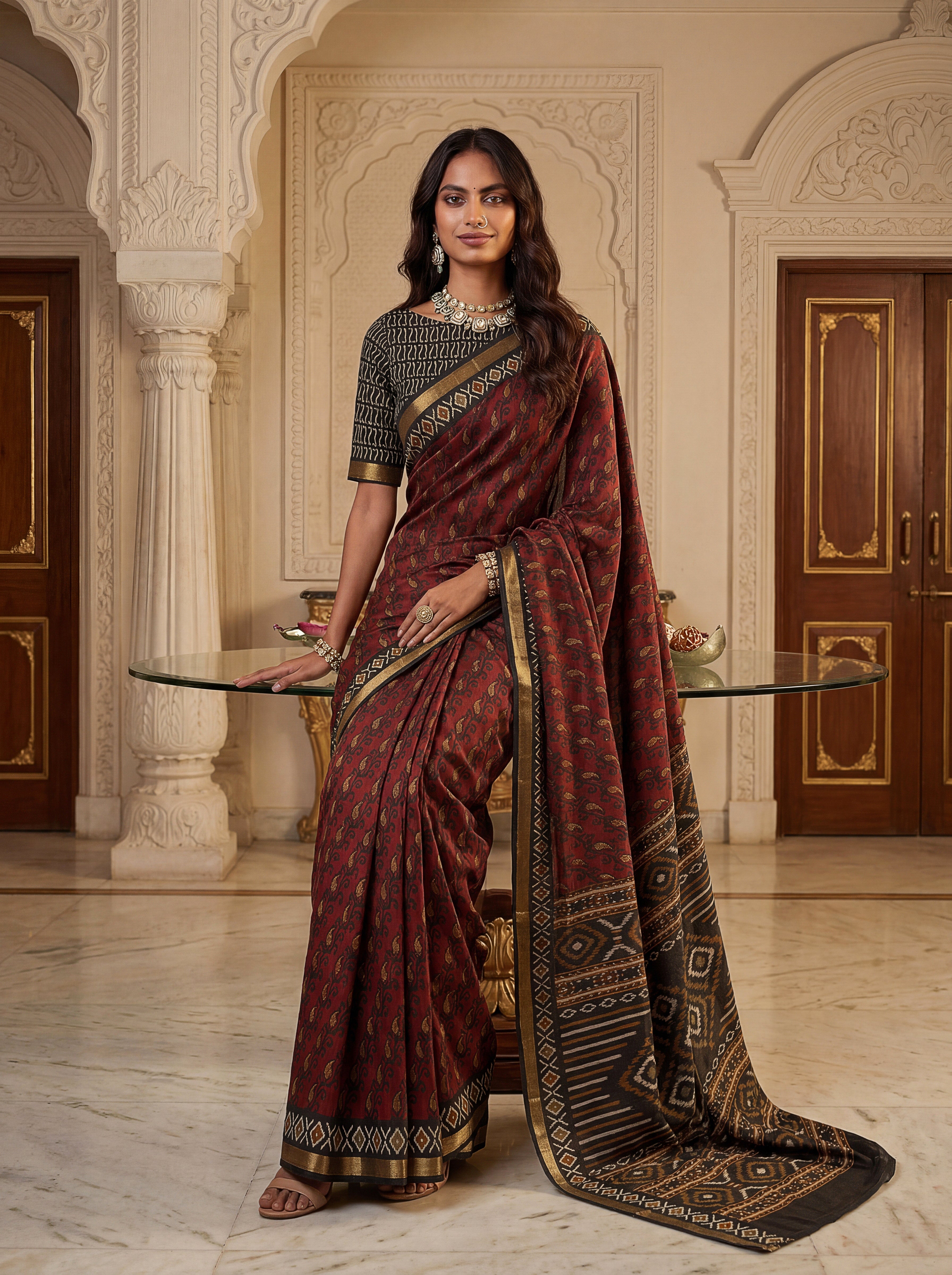 Traditional Maroon Pure Cotton Saree