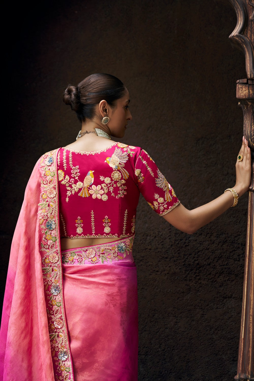 Ombre Pink Designer Saree with Intricate Embroidery – Festive Collection - Krishree