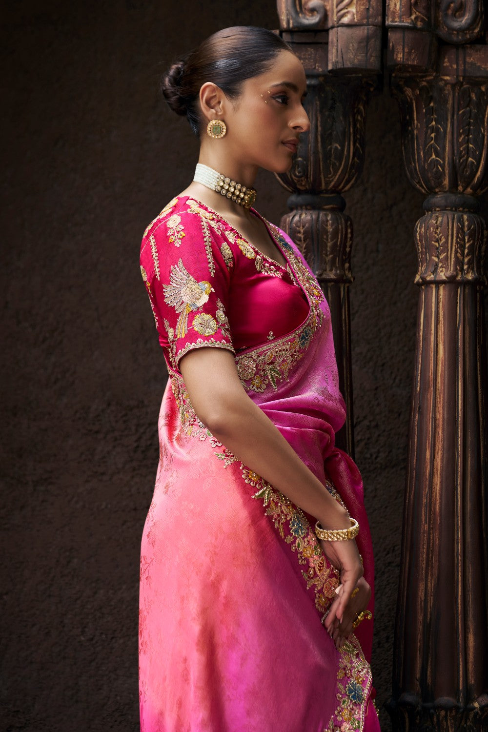 Ombre Pink Designer Saree with Intricate Embroidery – Festive Collection - Krishree