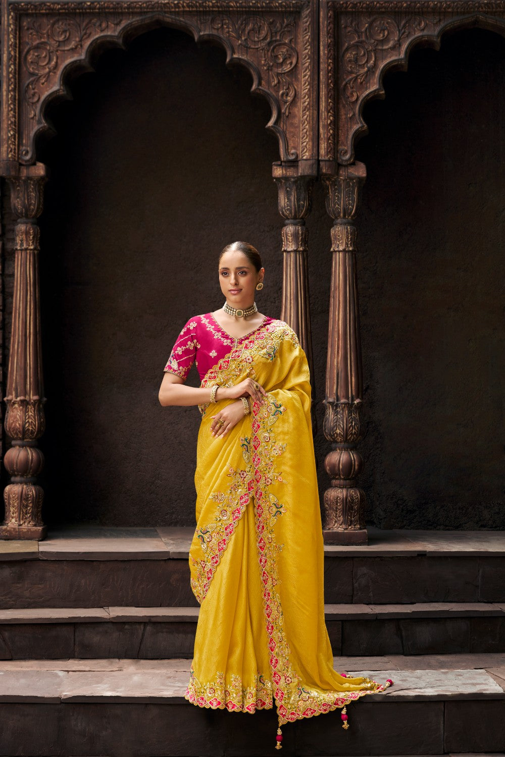 Elegant Yellow Silk Saree with Heavy Embroidery – Festive Collection - Krishree