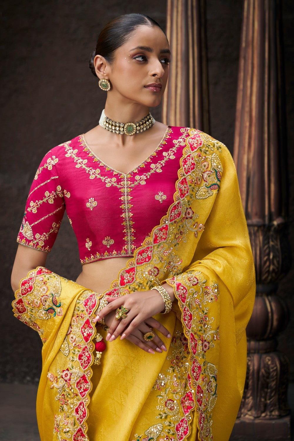 Elegant Yellow Silk Saree with Heavy Embroidery – Festive Collection - Krishree