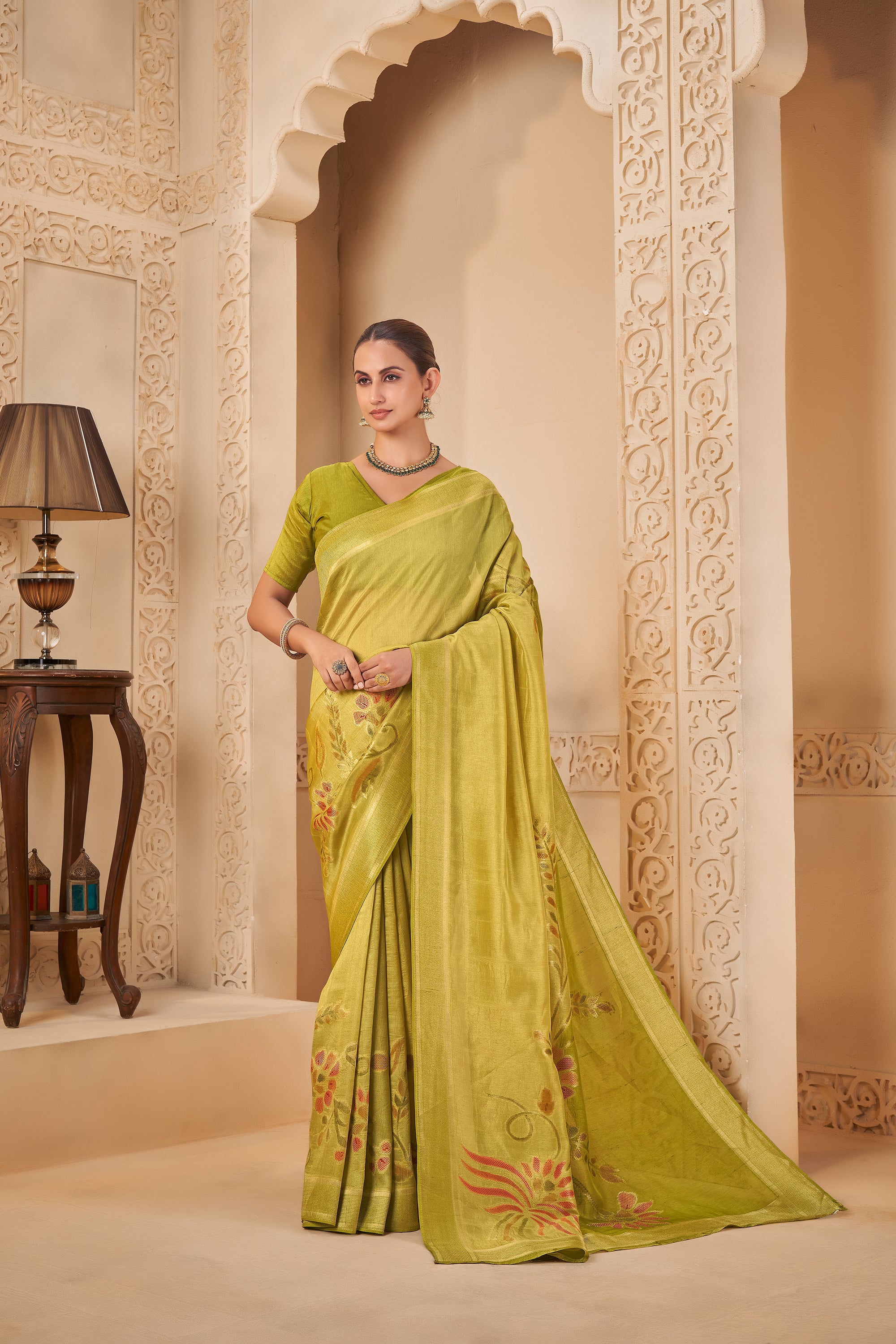 Majestic Olive Green Saree – Traditional Yet Trendy - Krishree