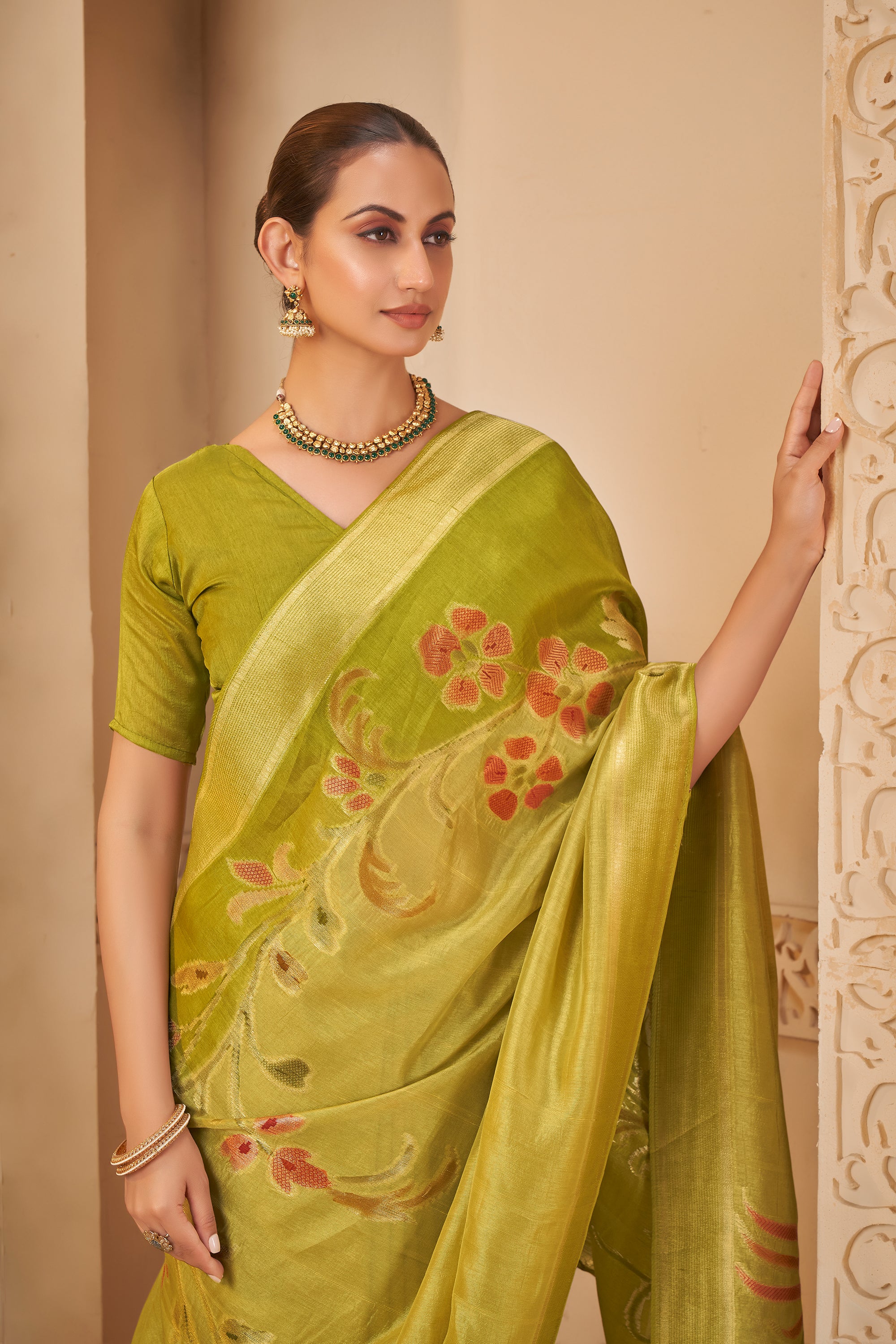 Majestic Olive Green Saree – Traditional Yet Trendy - Krishree