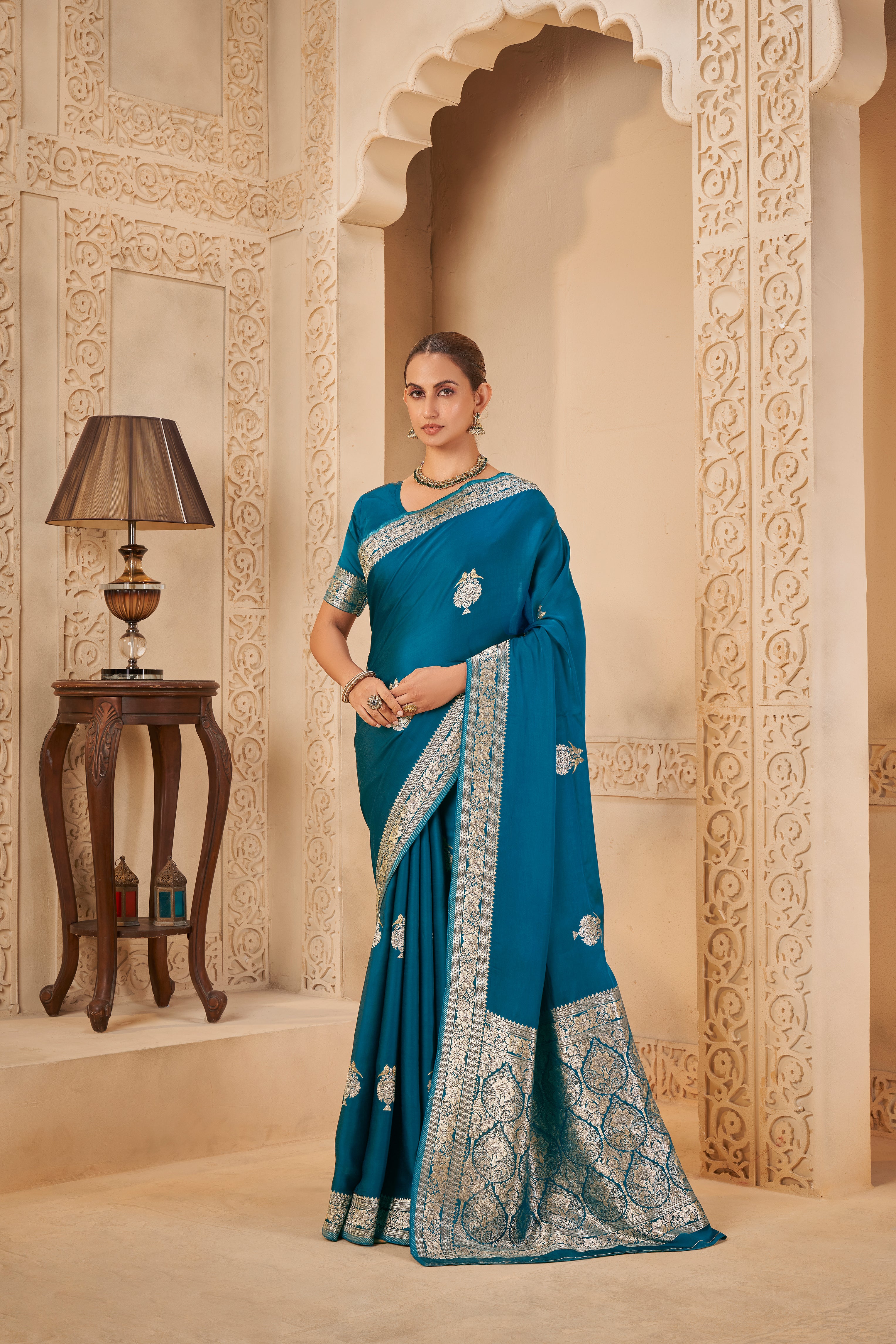 Opulent Teal Saree – Classic Elegance with Modern Grace - Krishree