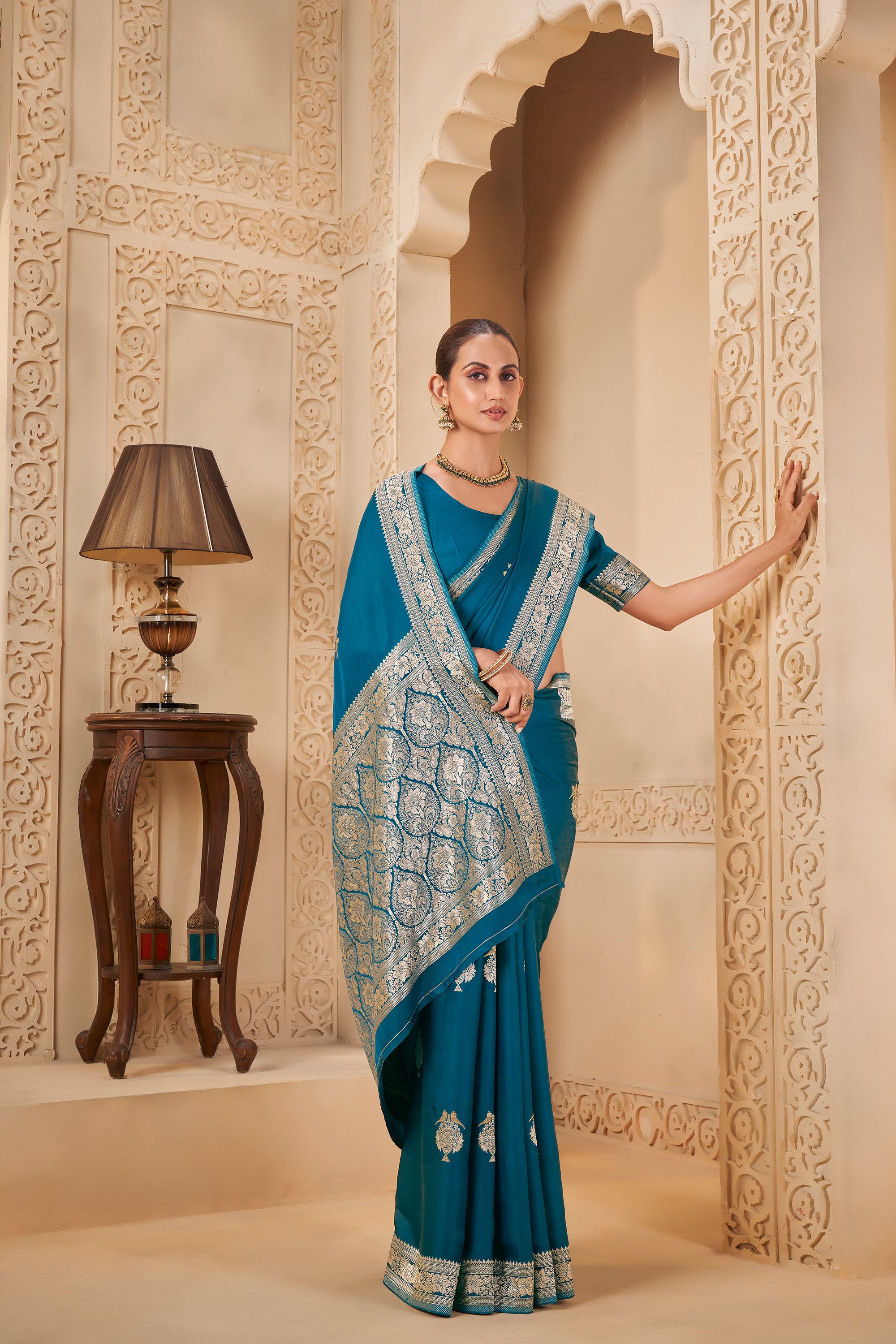 Opulent Teal Saree – Classic Elegance with Modern Grace - Krishree