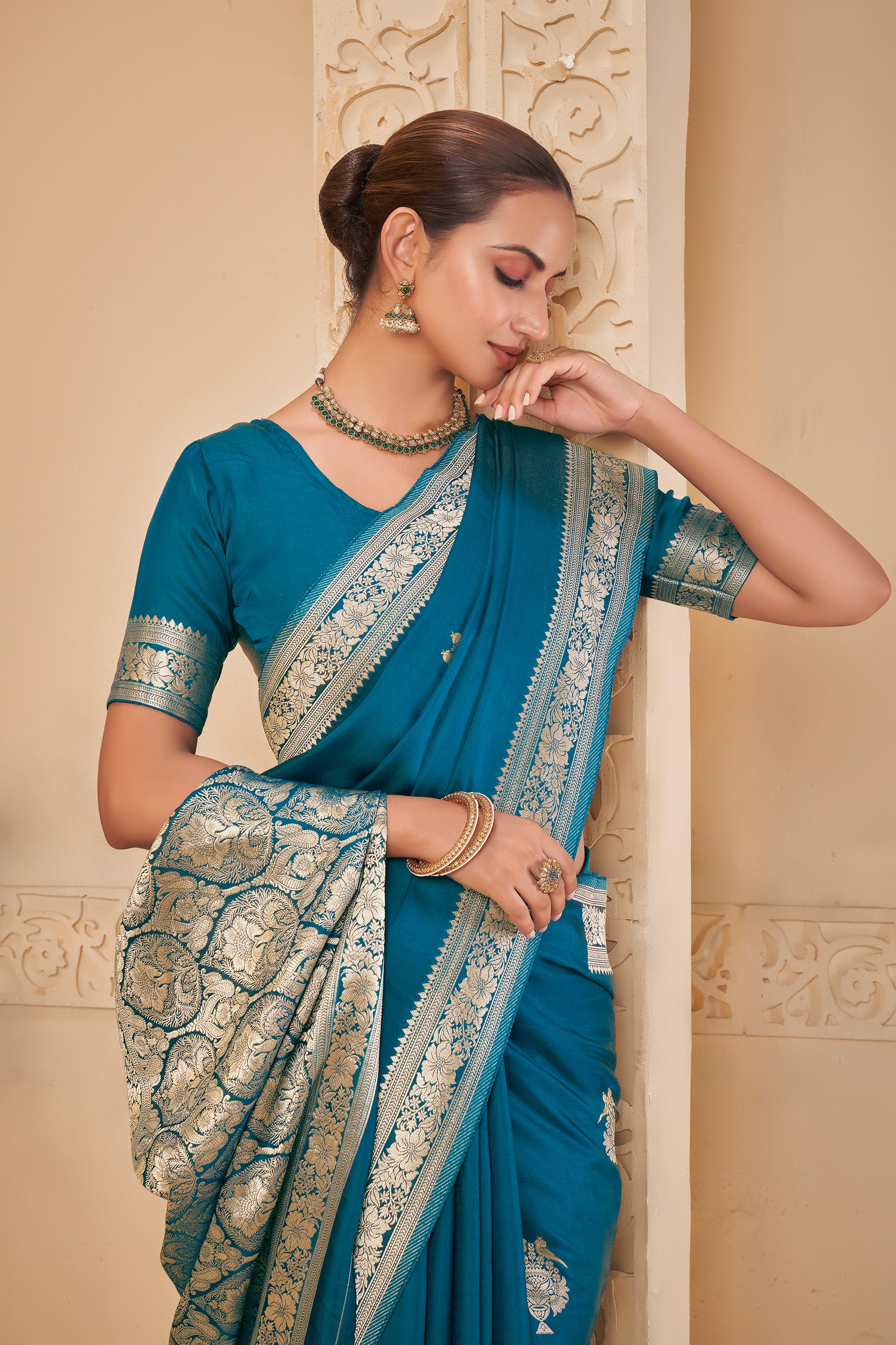 Opulent Teal Saree – Classic Elegance with Modern Grace - Krishree