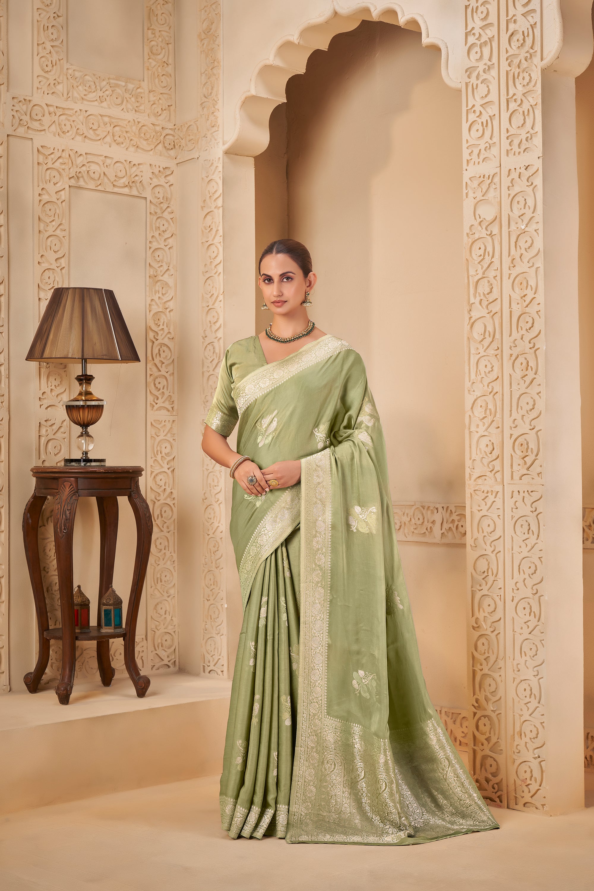 Soothing Sage Green Saree – A Blend of Grace and Modern Appeal - Krishree