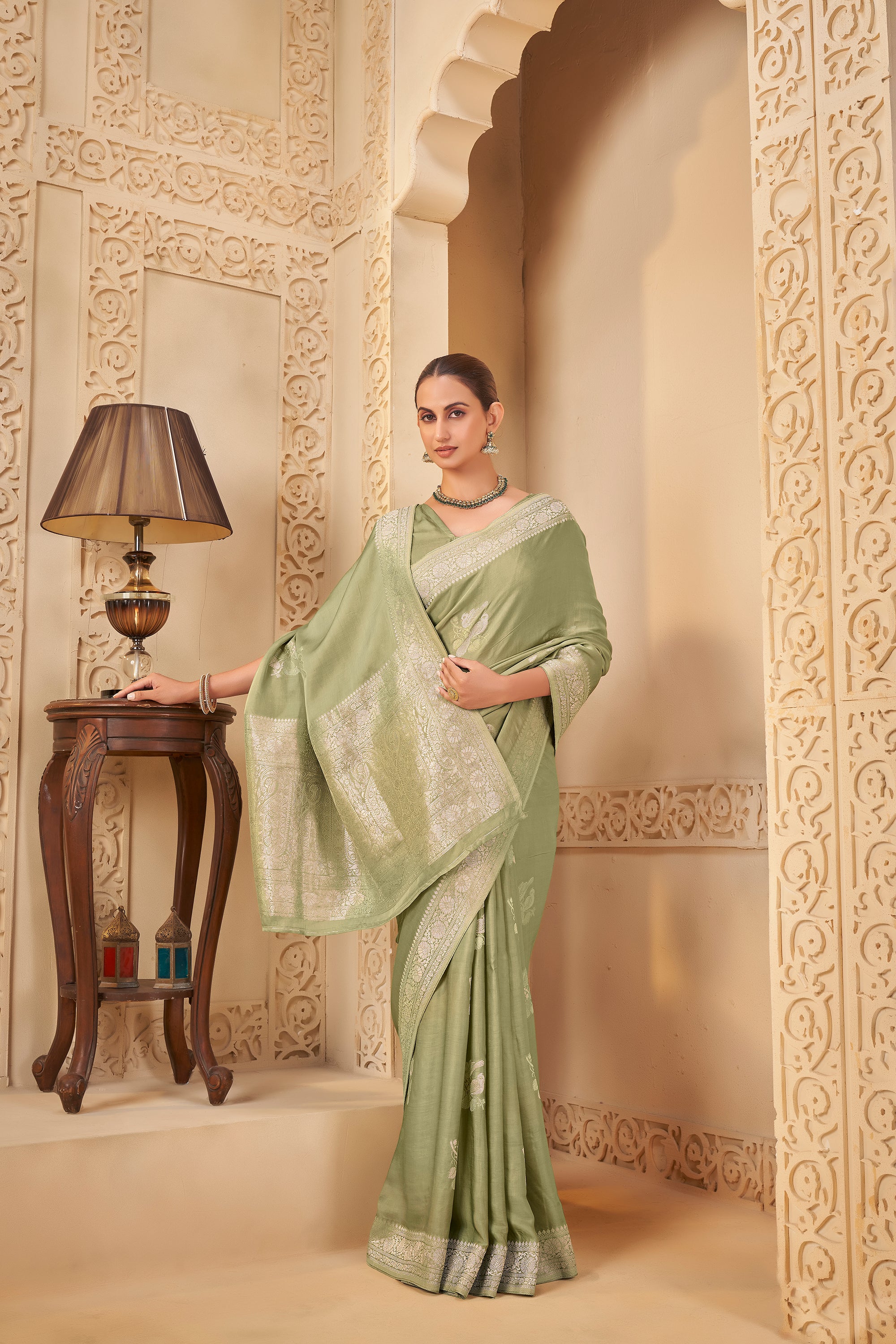 Soothing Sage Green Saree – A Blend of Grace and Modern Appeal - Krishree