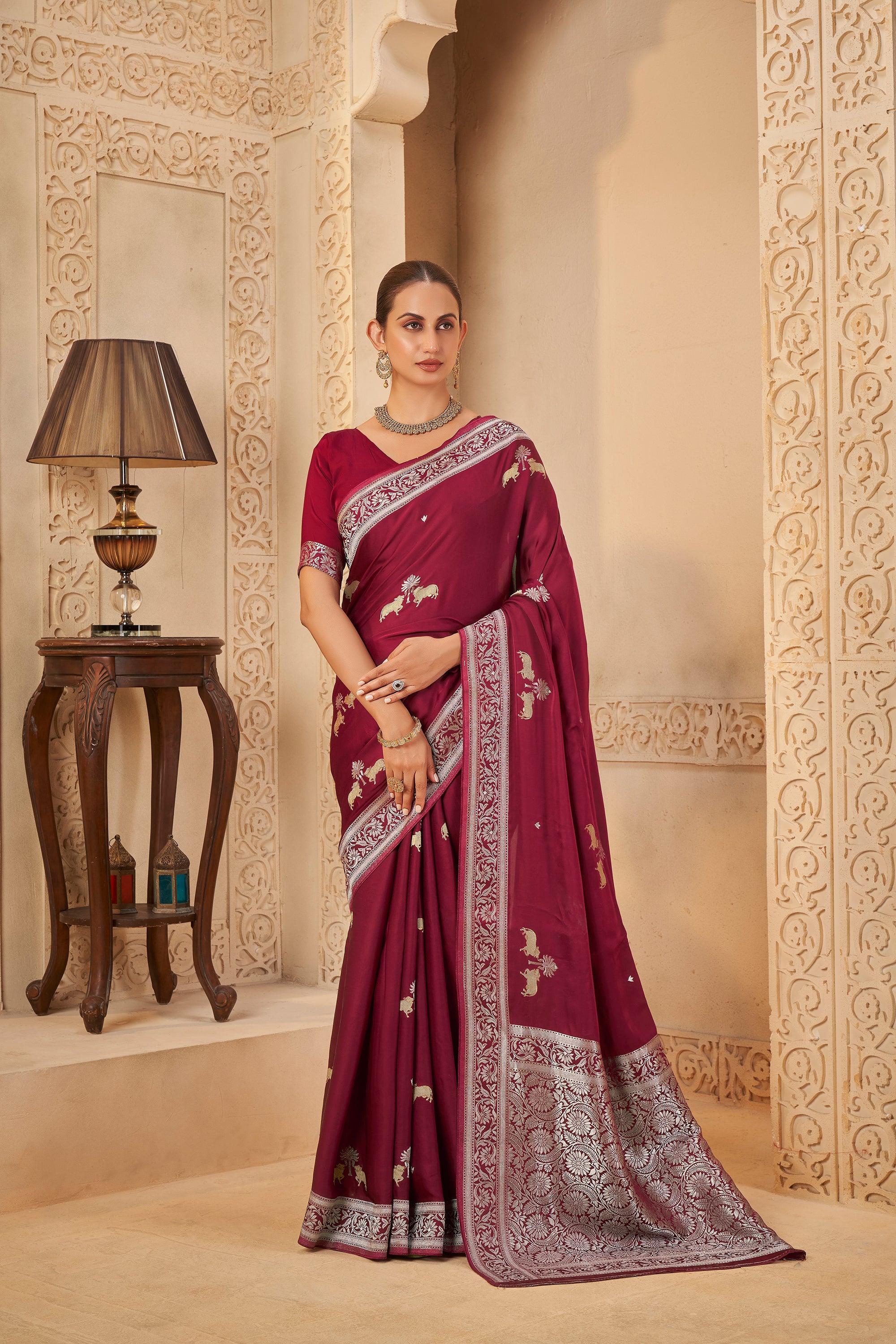 "Classic Maroon Saree – Sophisticated & Festive Choice - Krishree