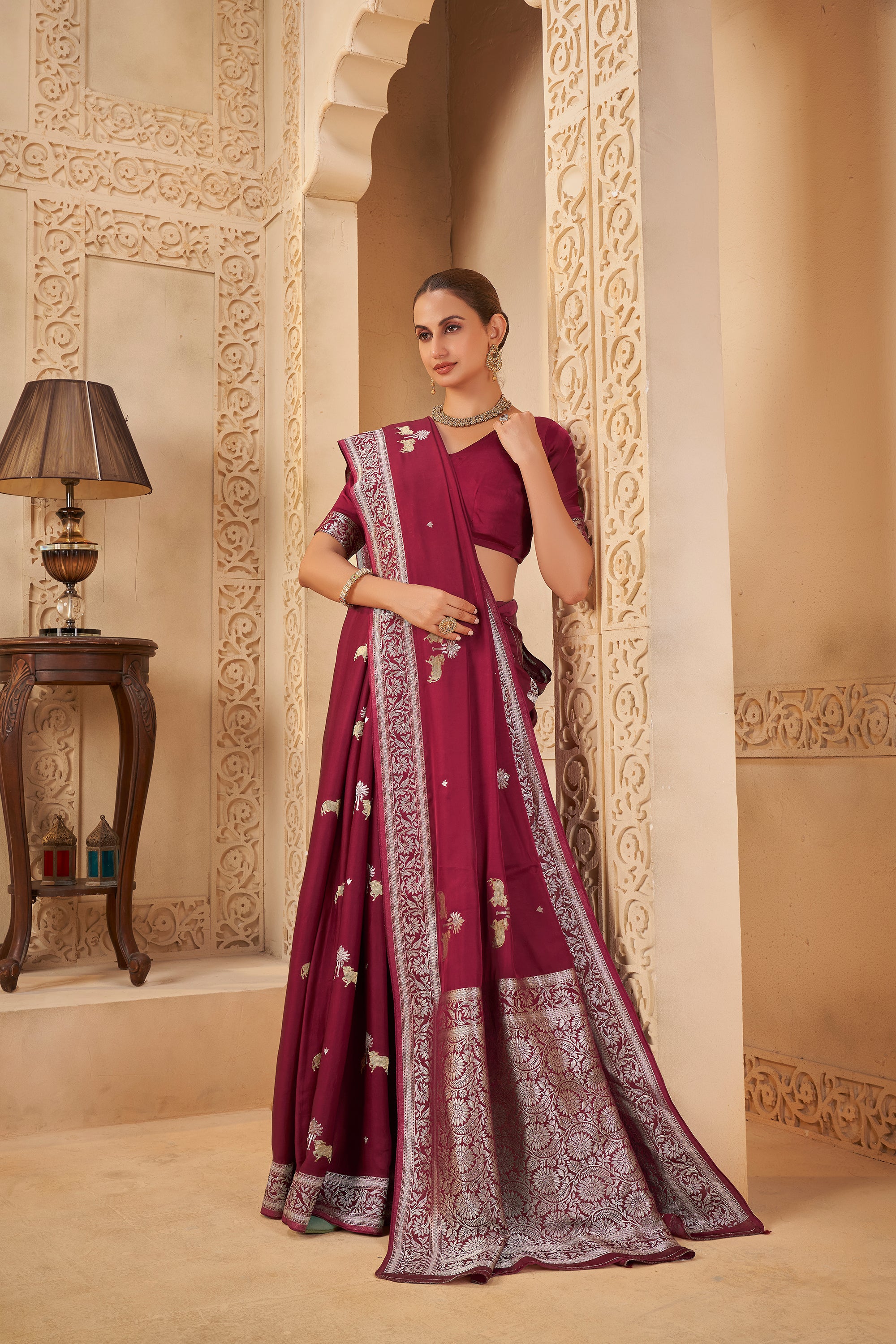 "Classic Maroon Saree – Sophisticated & Festive Choice - Krishree