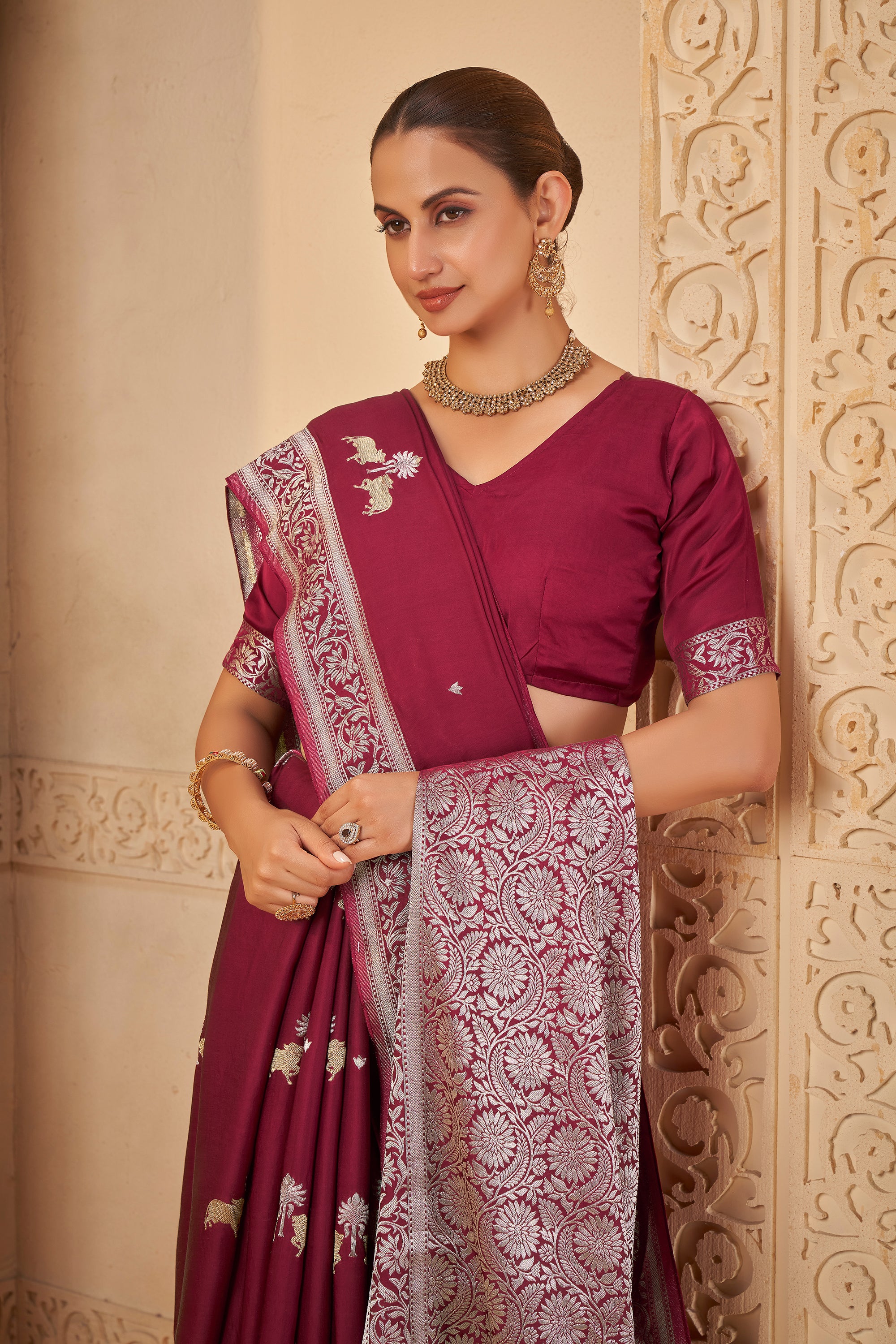 "Classic Maroon Saree – Sophisticated & Festive Choice - Krishree
