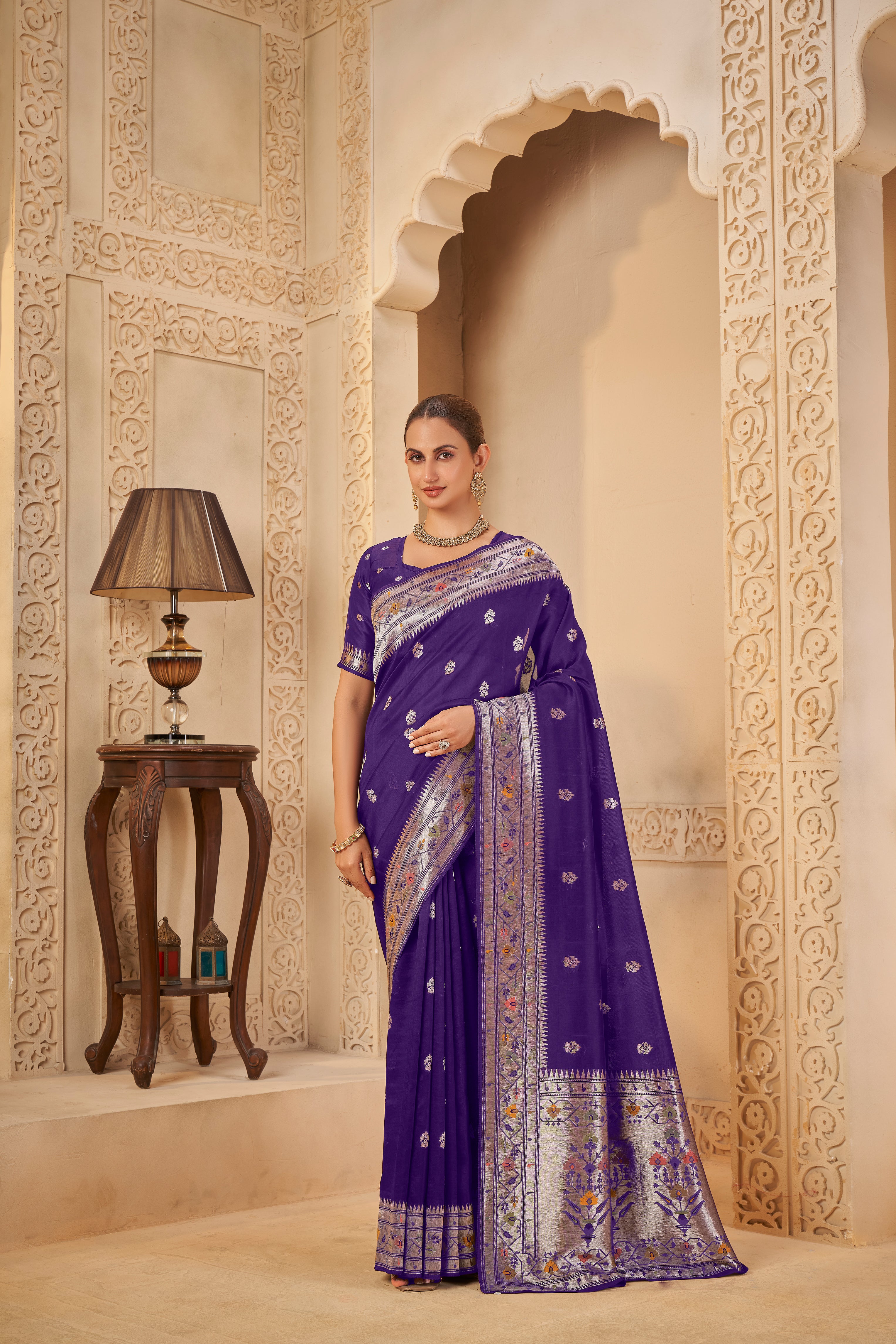 Deep Purple Saree – Timeless Zari Craftsmanship - Krishree