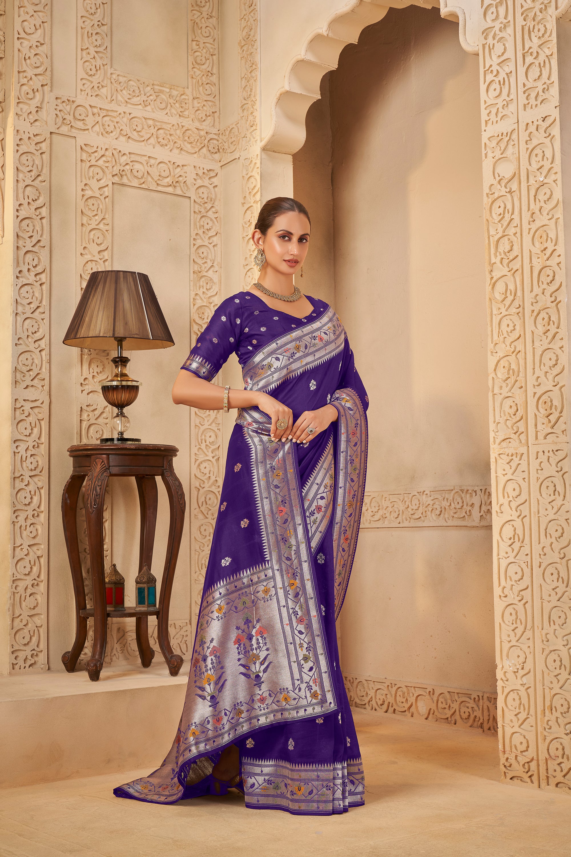 Deep Purple Saree – Timeless Zari Craftsmanship - Krishree