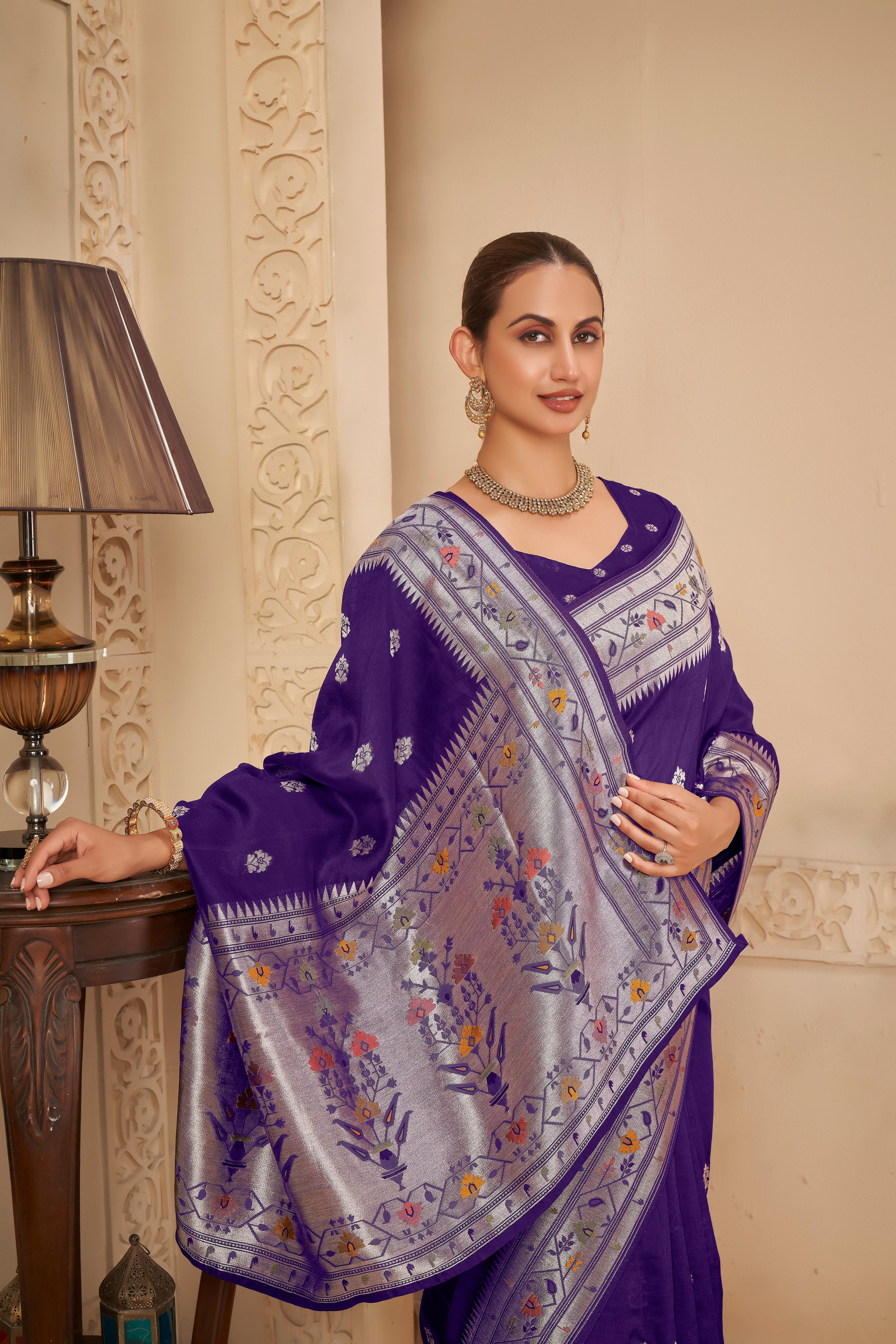 Deep Purple Saree – Timeless Zari Craftsmanship - Krishree